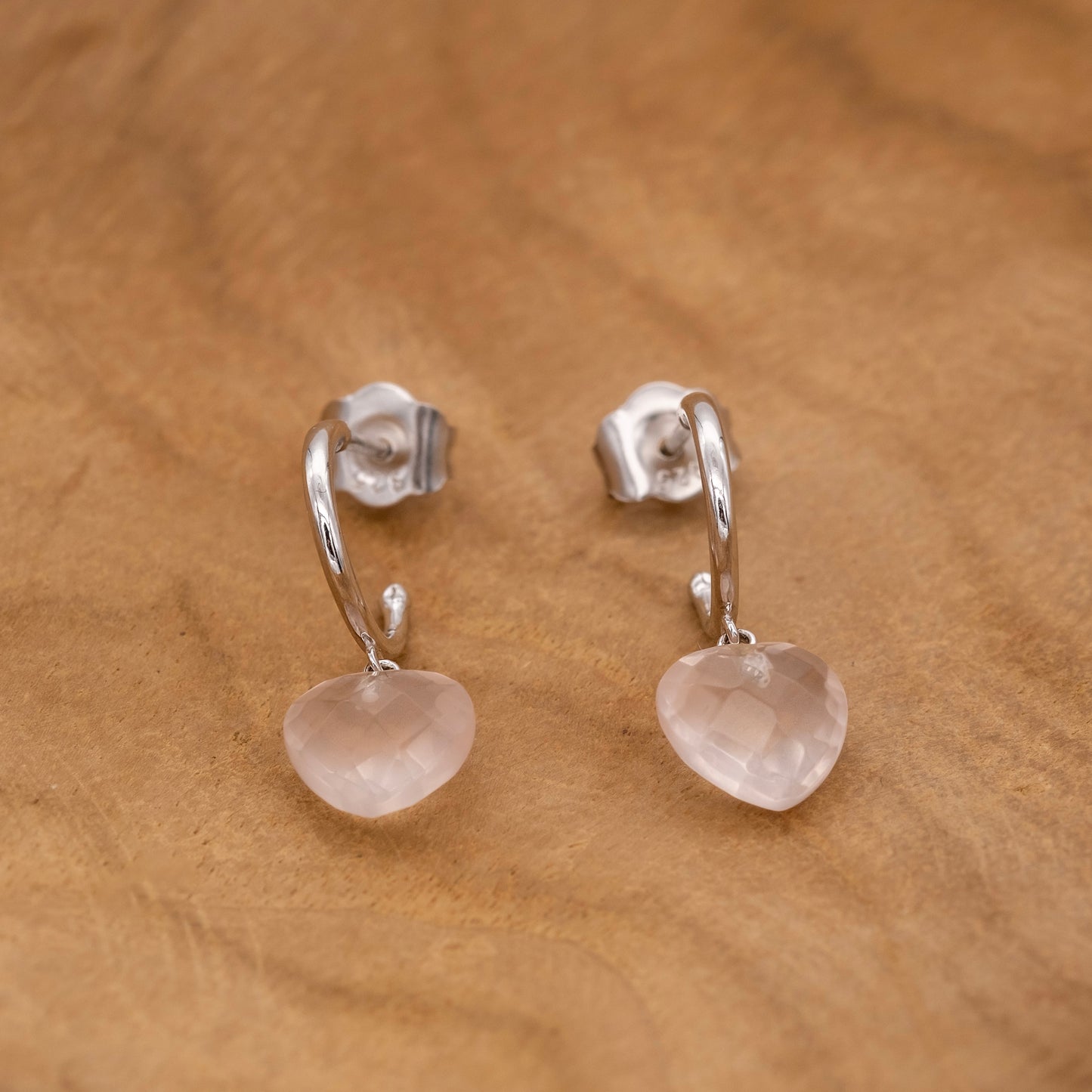 Creole 925er Silber Herz mit Rosenquarz