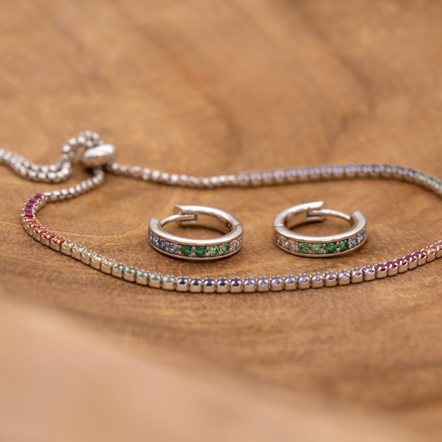 Creole 925er Silber Regenbogen mit Zirkonia Multicolor