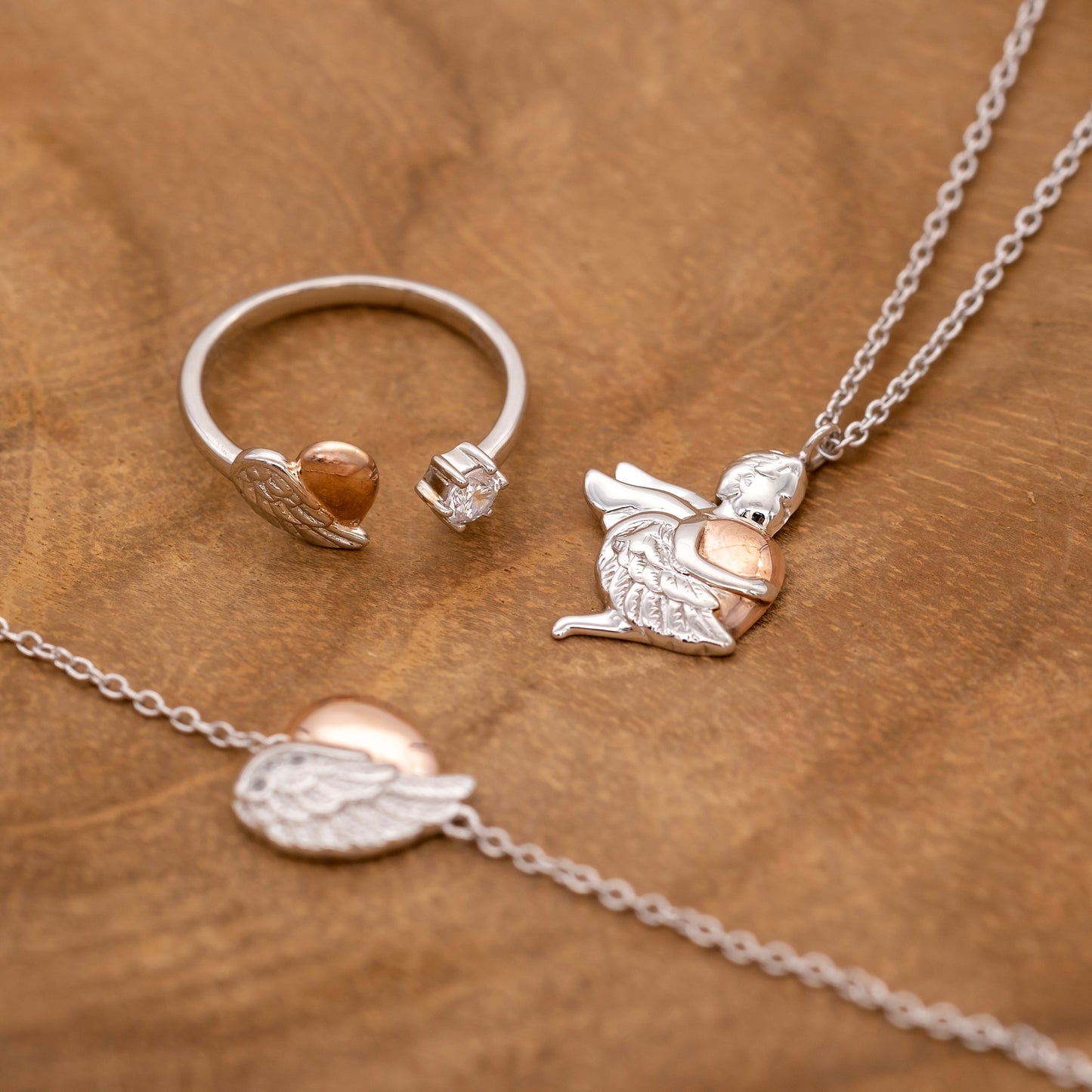 Halskette 925er Silber Schutzengel Bicolor