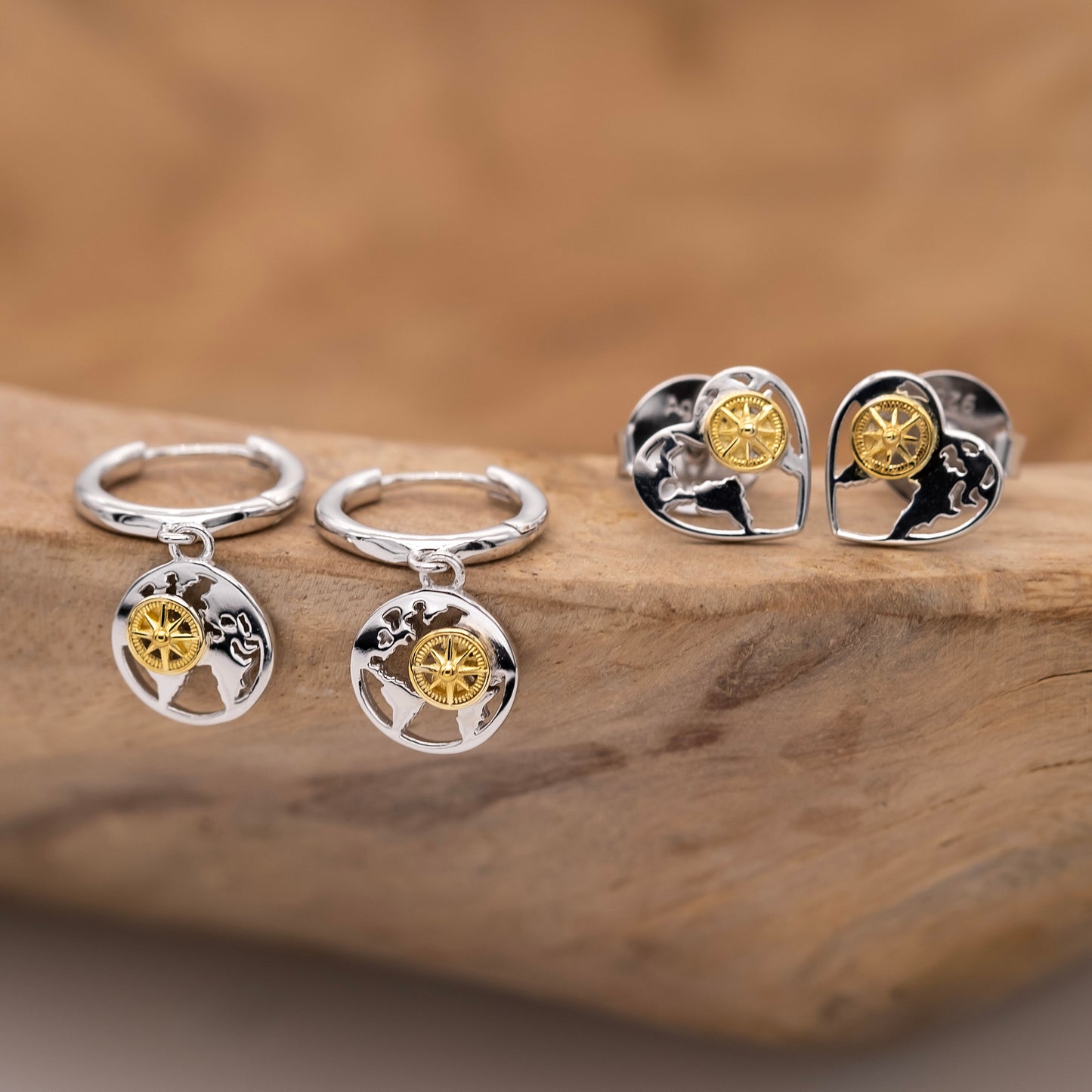 Ohrstecker 925er Silber Aloha Herz Bicolor Gold