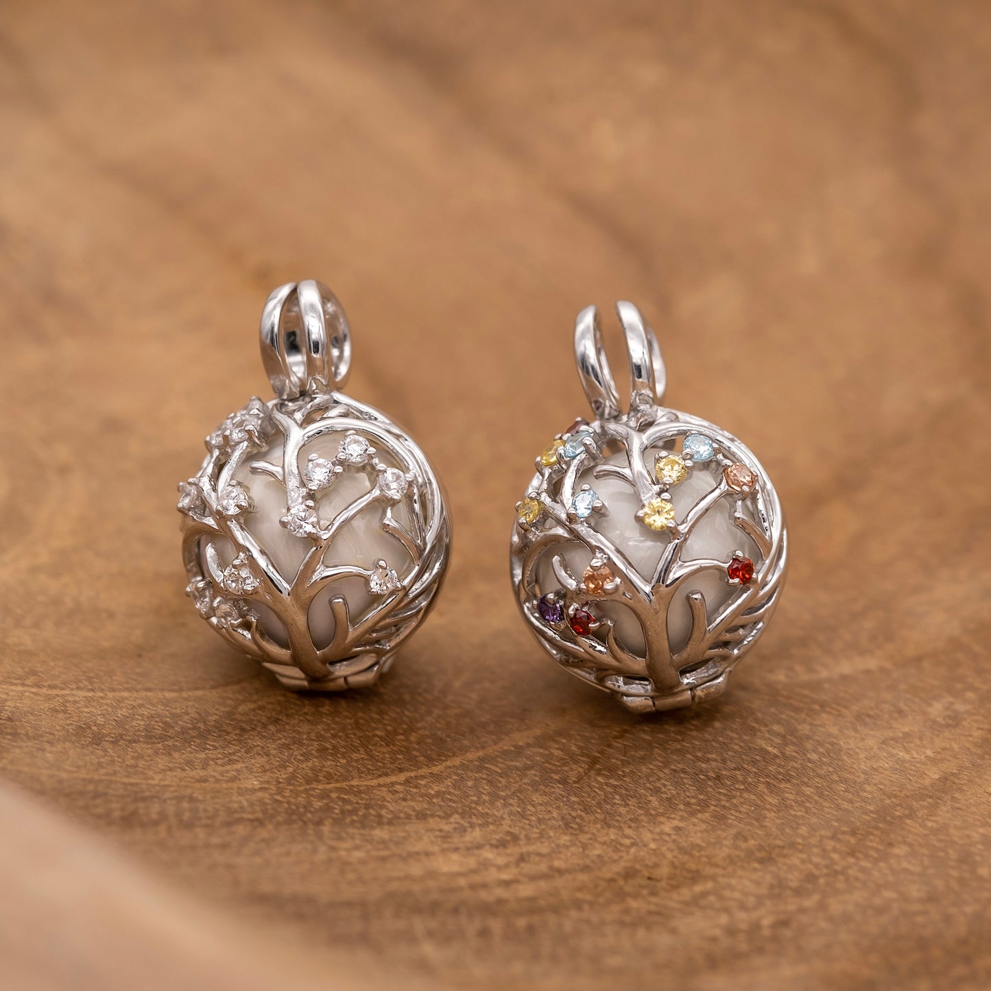 Anhänger 925er Silber Bloom Klangkugel Weiß mit Zirkonia Multicolor