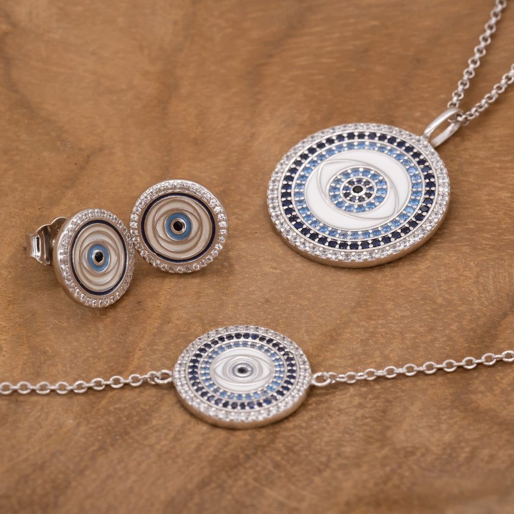 Armband 925er Silber Nazar Auge mit Emaille und Zirkonia Multicolor