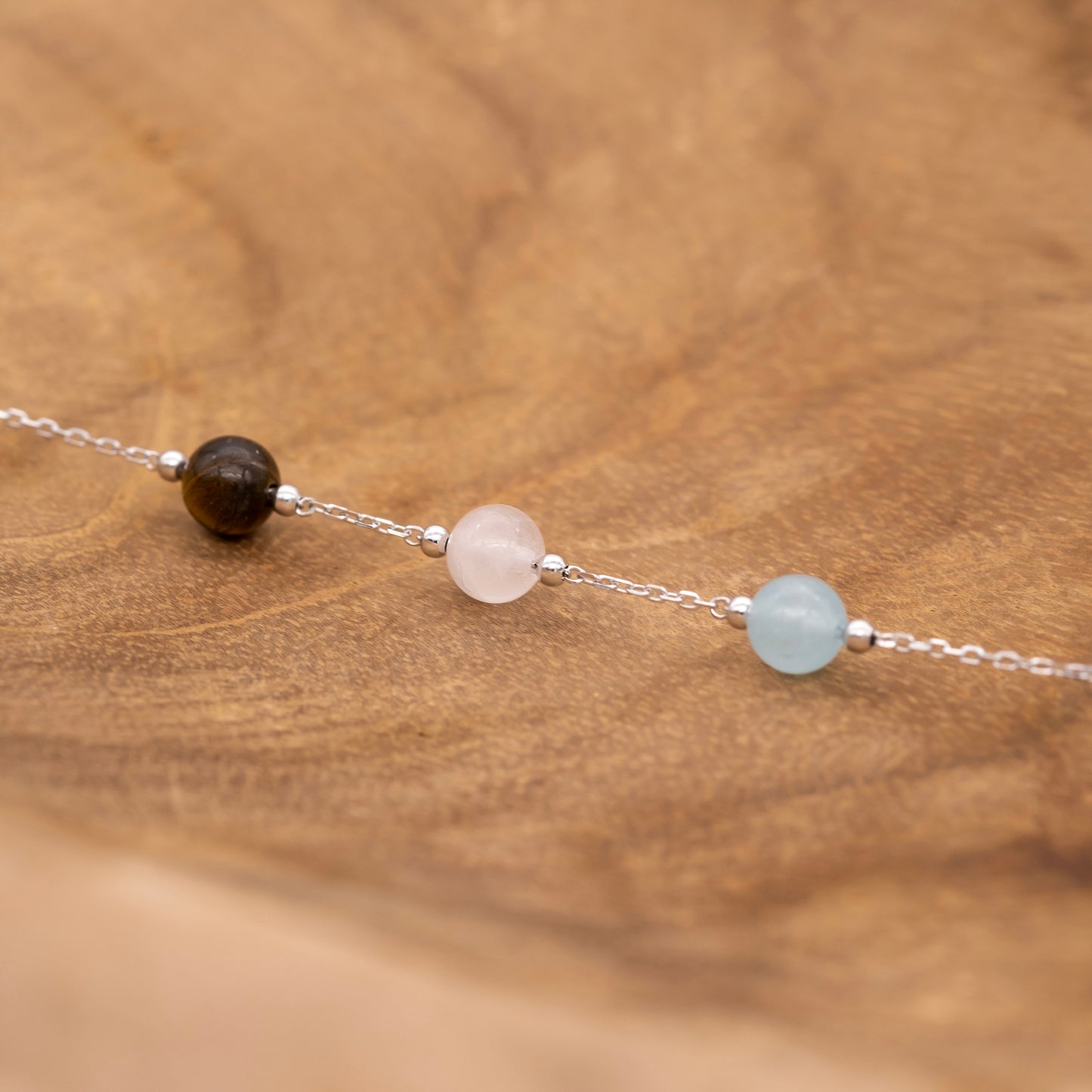 Armband 925er Silber mit Kraftsteinen Tigerauge Rosenquarz Blauer Achat