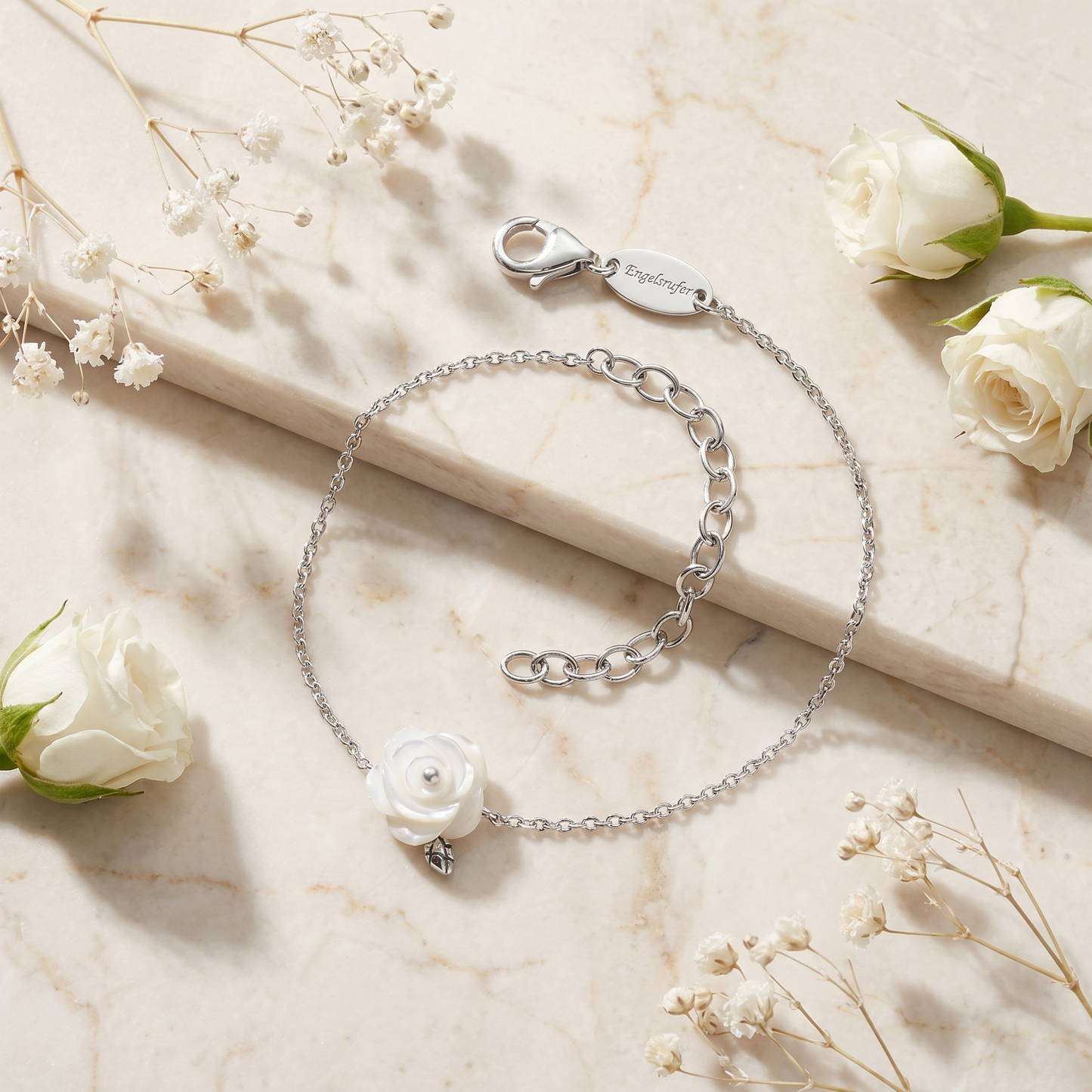 Armband 925er Silber Rose Perlmutt Weiß