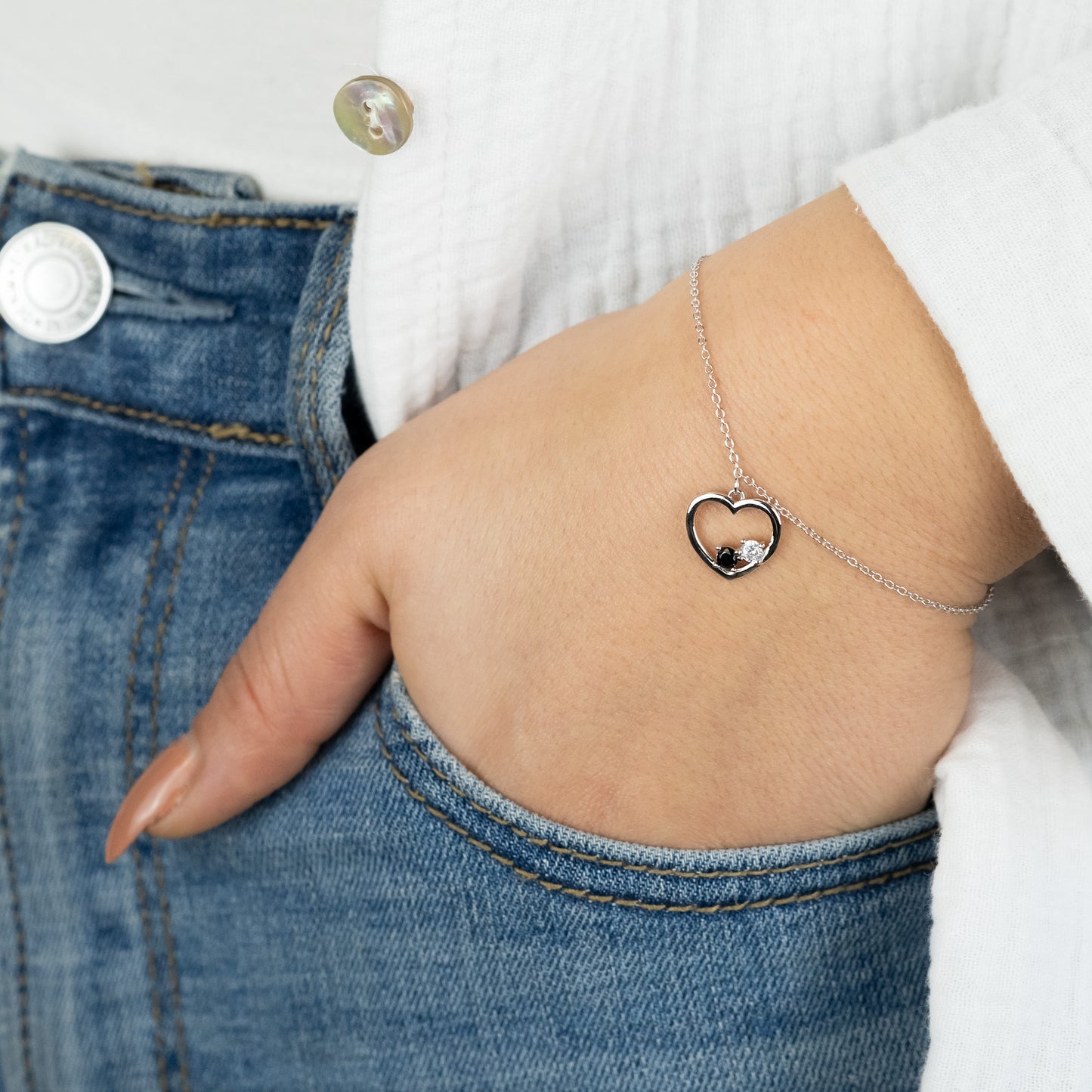 Armband 925er Silber Yin Yang Herz mit Zirkonia