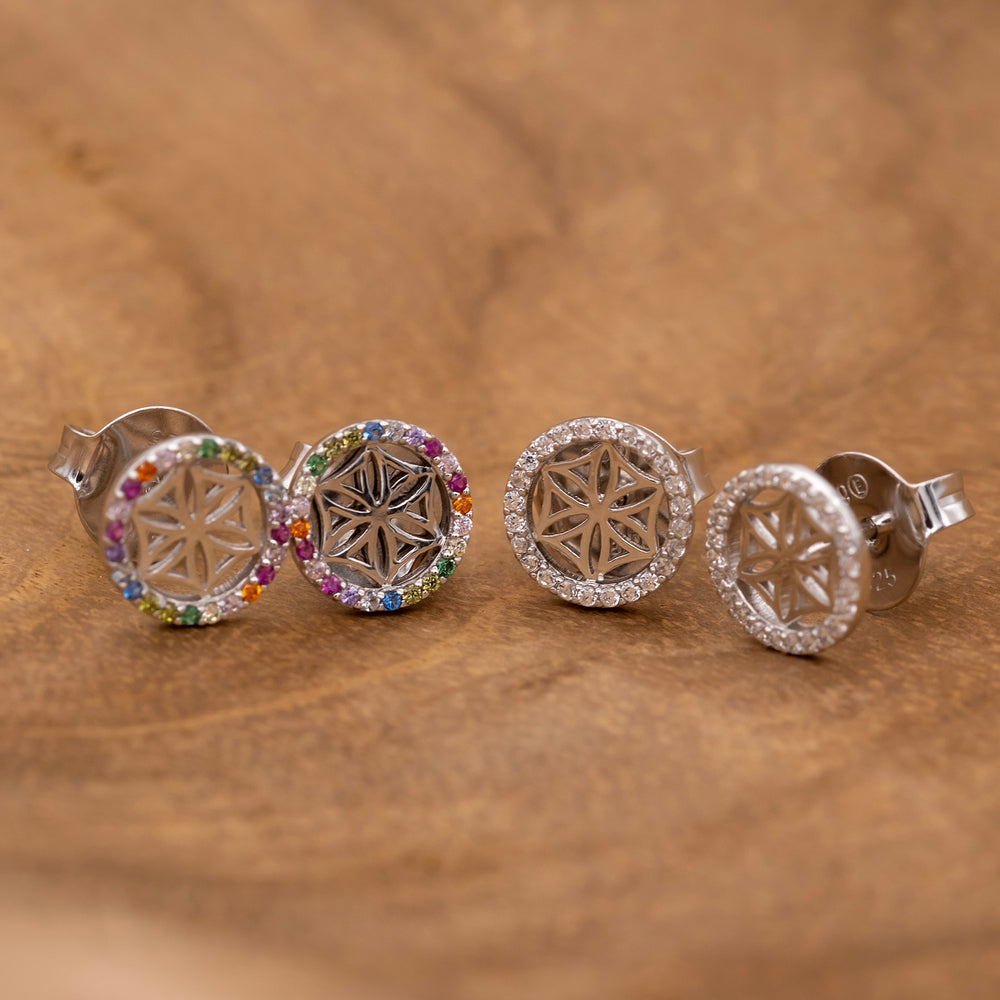 Ohrstecker 925er Silber Lebensblume mit Zirkonia