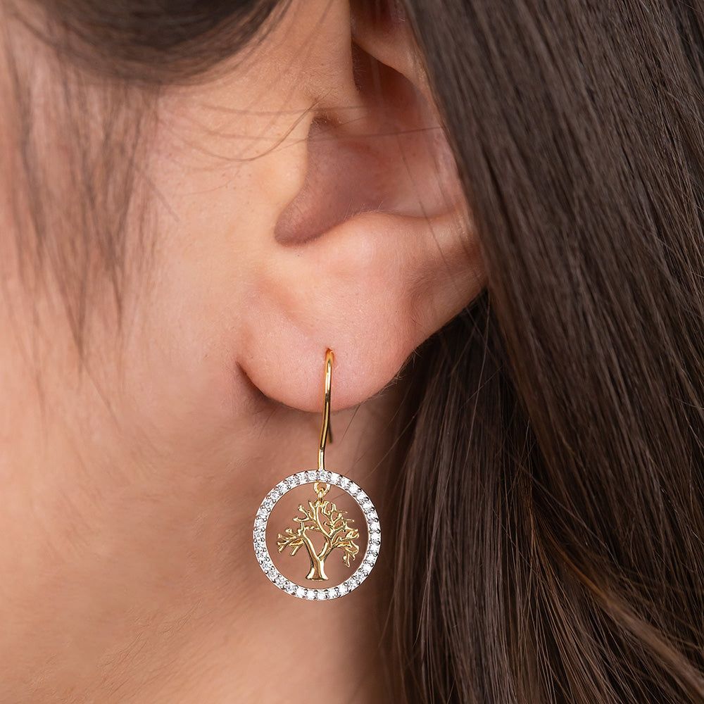 Ohrhänger 925er Silber Lebensbaum Bicolor Gold mit Zirkonia