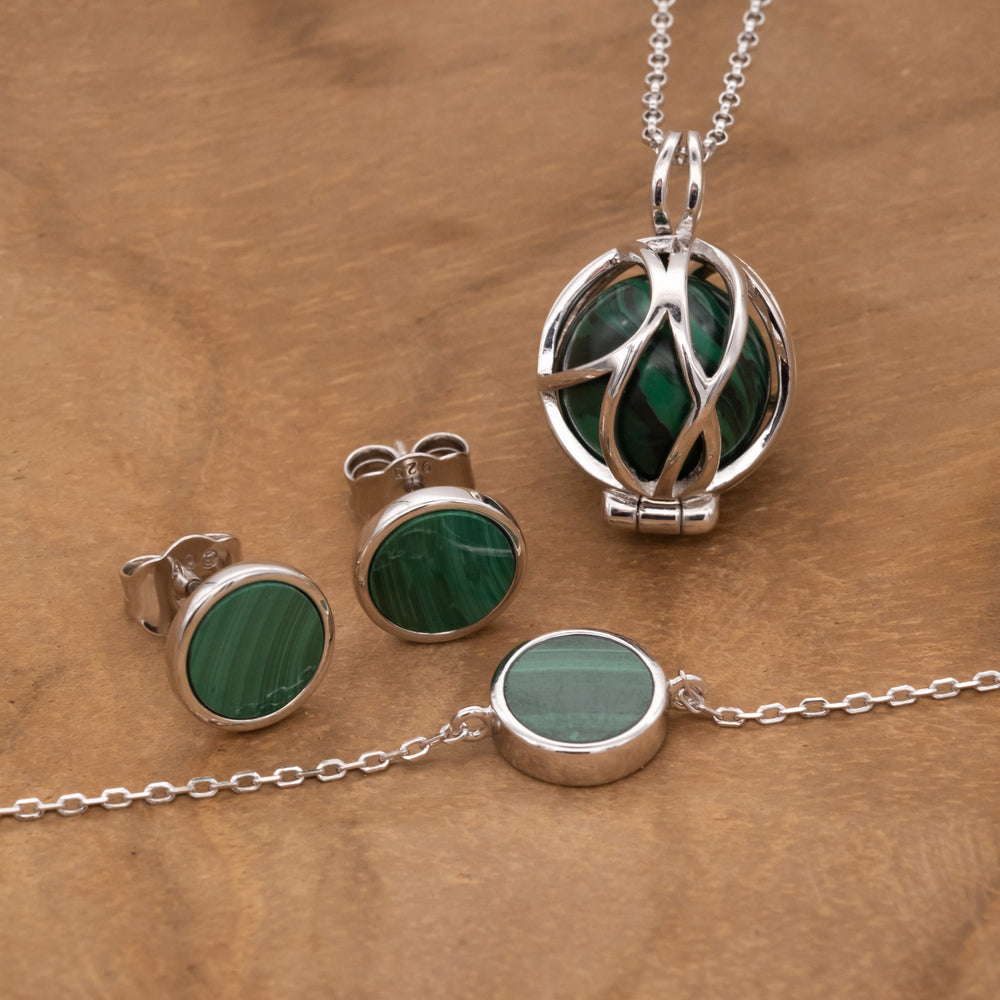 Ohrstecker 925er Silber mit Kraftstein Malachit