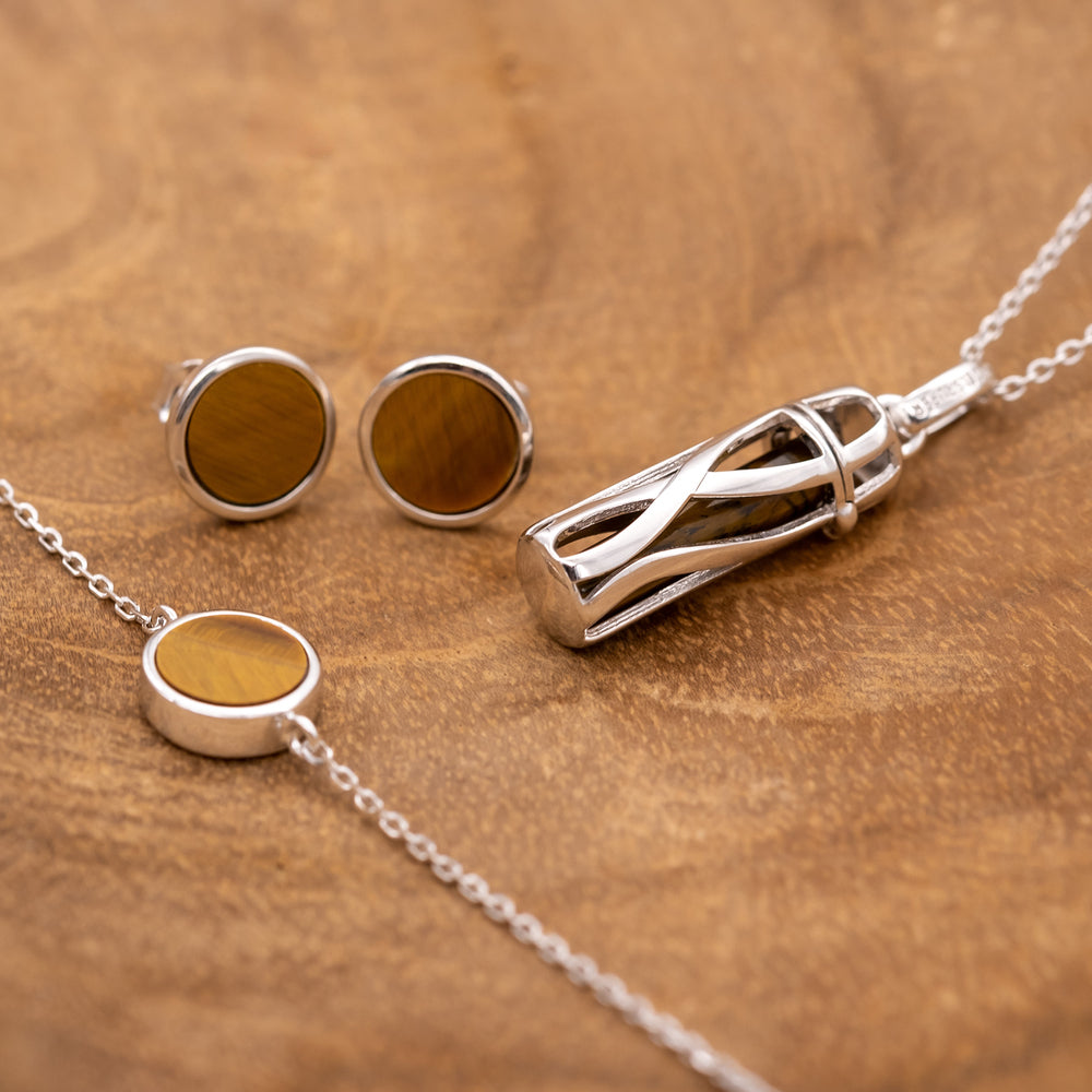 Ohrstecker 925er Silber mit Kraftstein Tigerauge