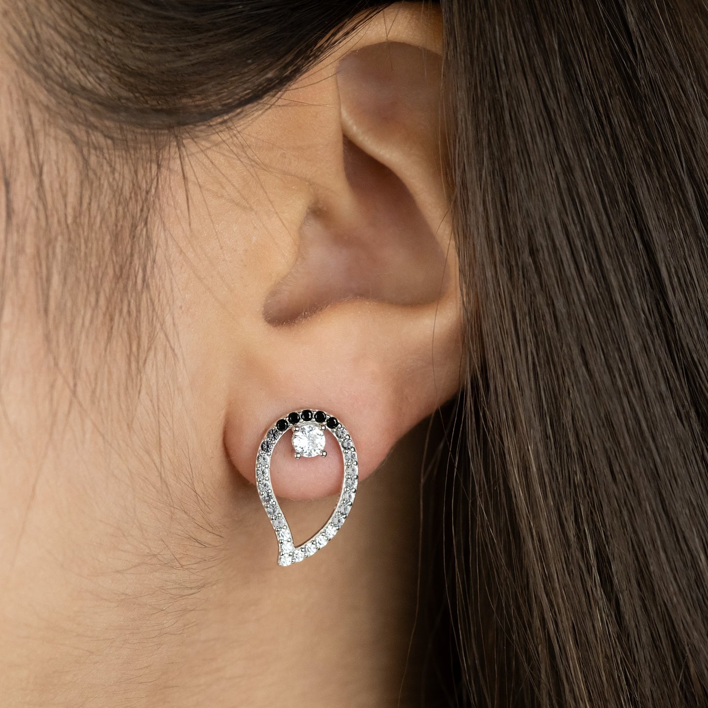 Ohrstecker 925er Silber Yin Yang Drop mit Zirkonia Multicolor