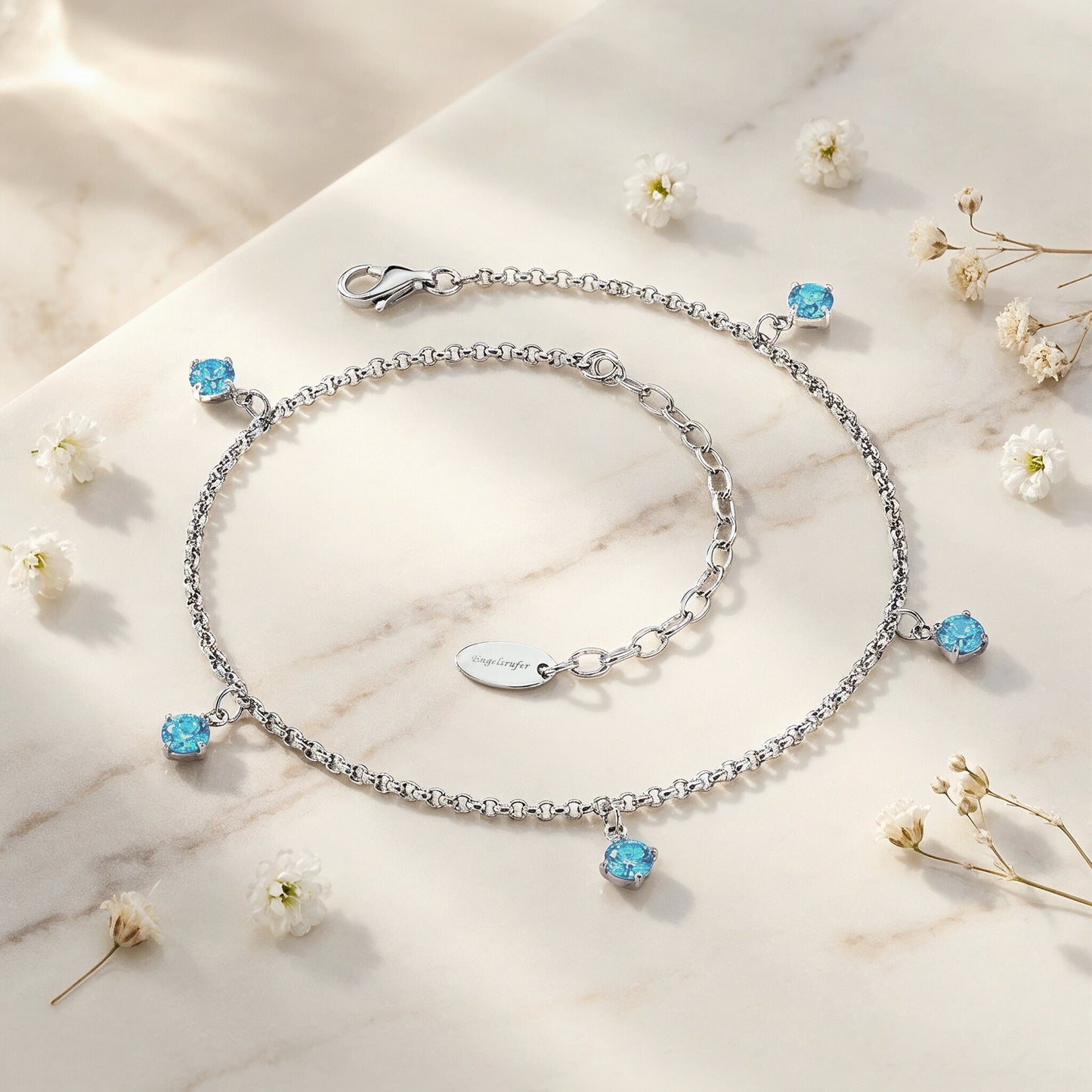 Fußkette Edelstahl silber Shiny mit Zirkonia blau