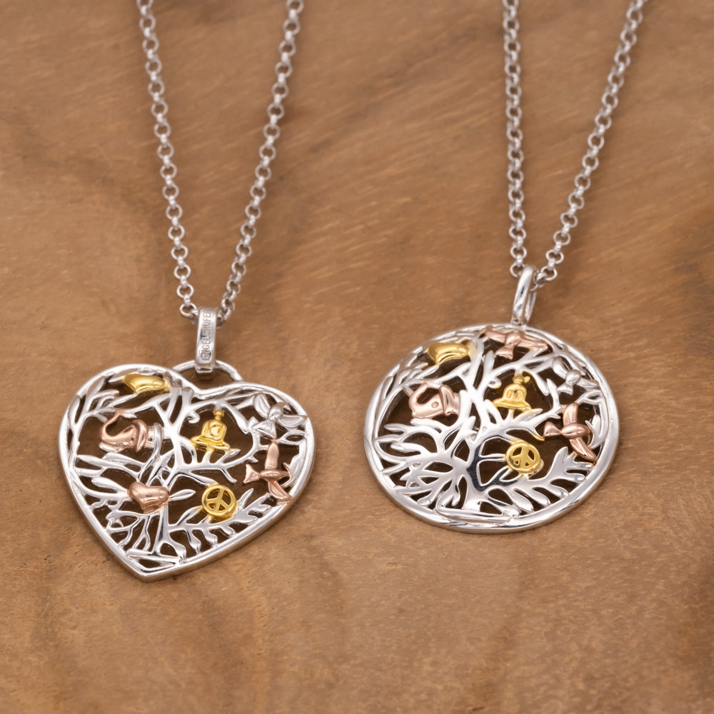 Halskette 925er Silber Lebensbaum Herz Tricolor