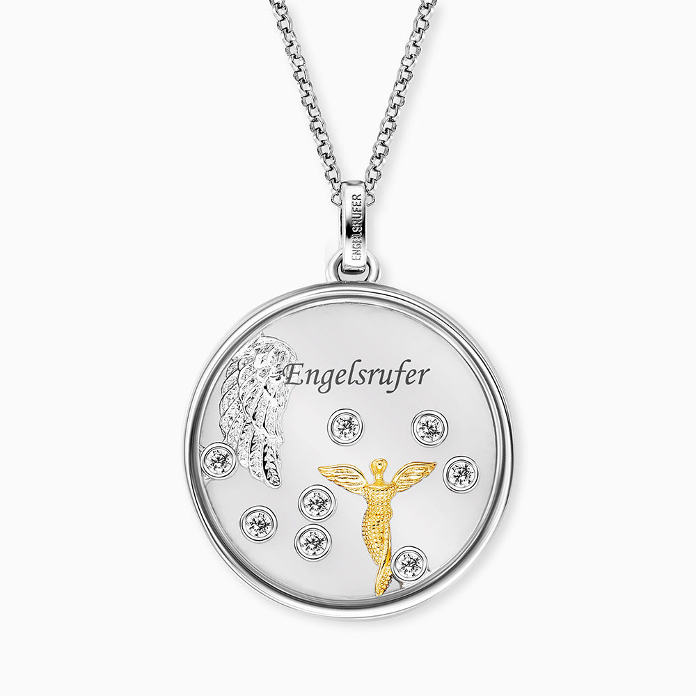 Halskette 925er Silber Glaslinse Schutzengel Bicolor mit Zirkonia
