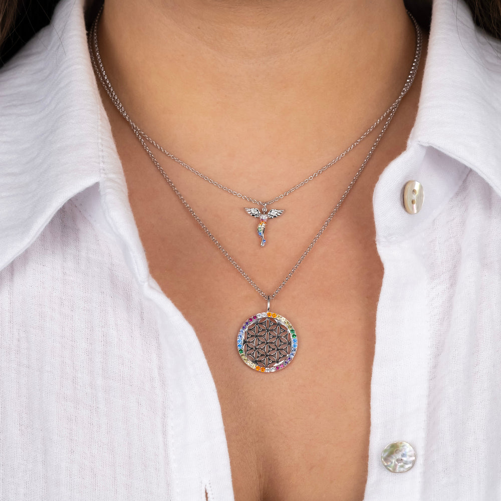Halskette 925er Silber Schutzengel mit Zirkonia Multicolor
