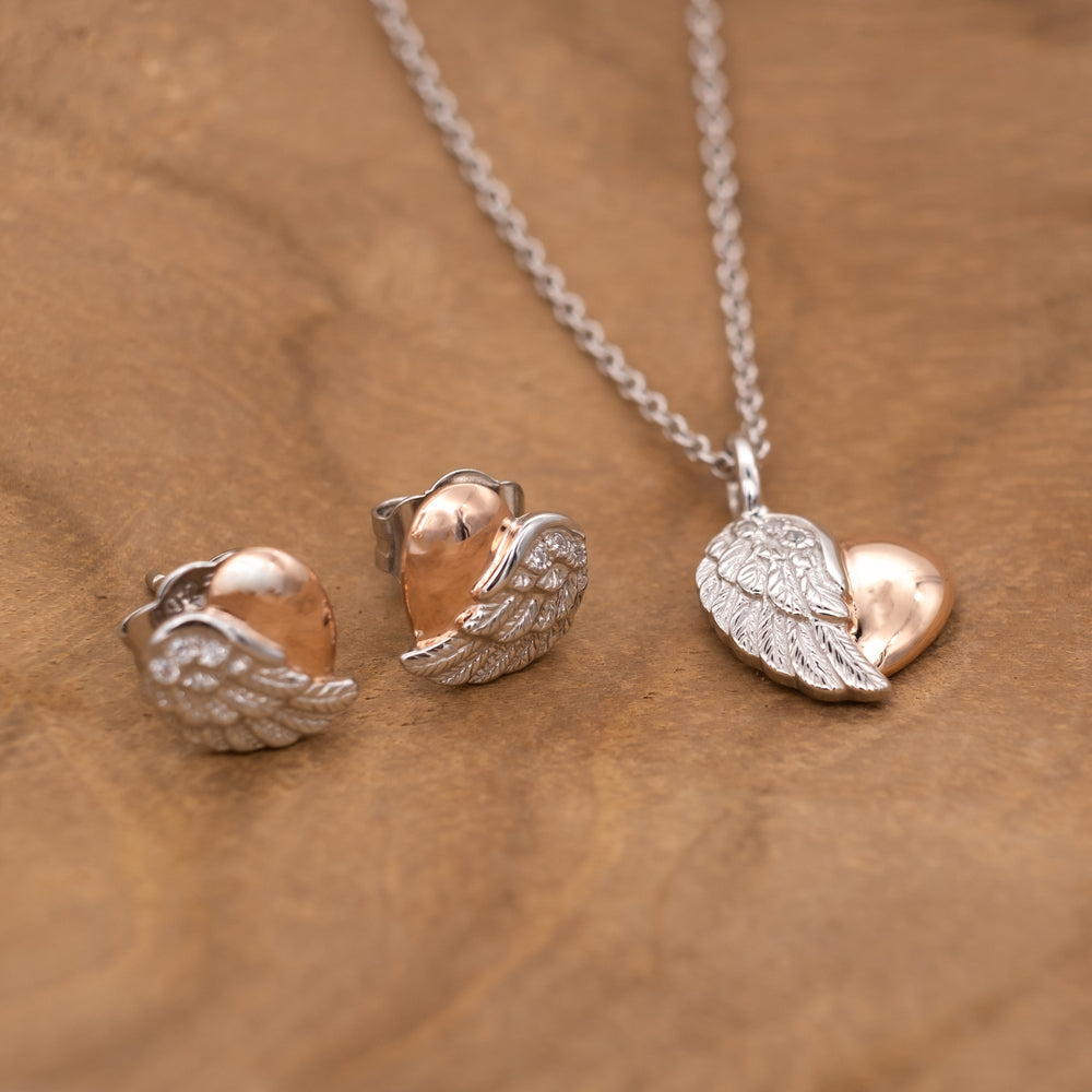 Halskette 925er Silber Herzflügel Bicolor mit Zirkonia