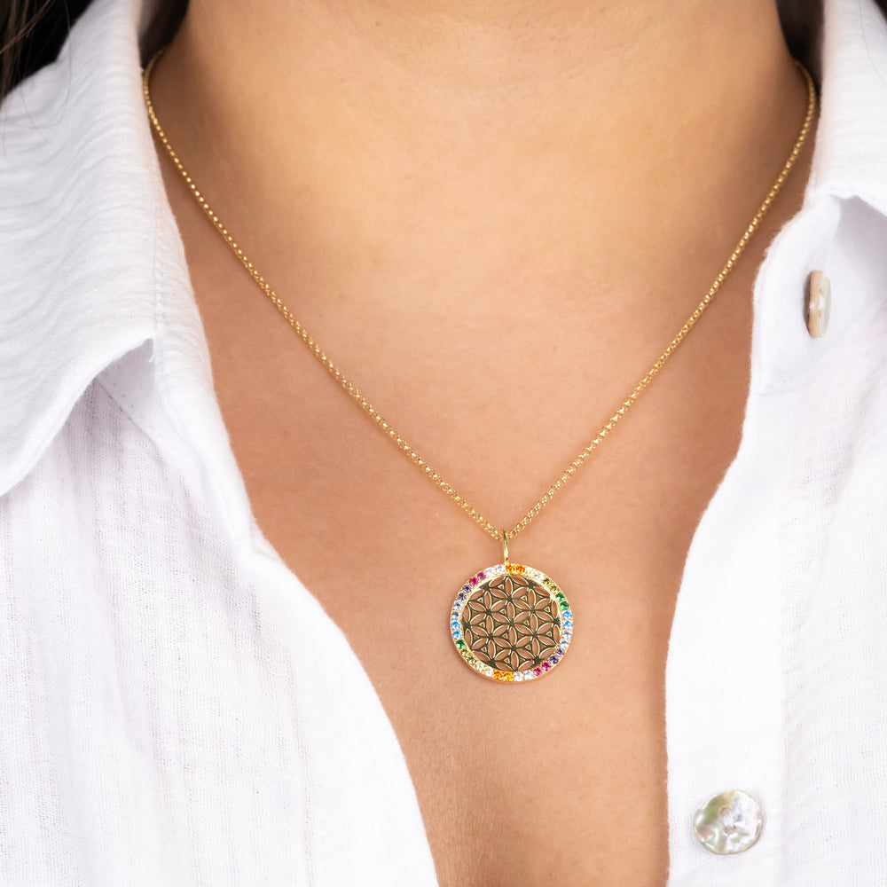 Halskette 925er Silber Lebensblume mit Zirkonia