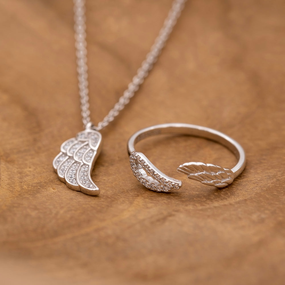 Halskette 925er Silber Flügel mit Zirkonia