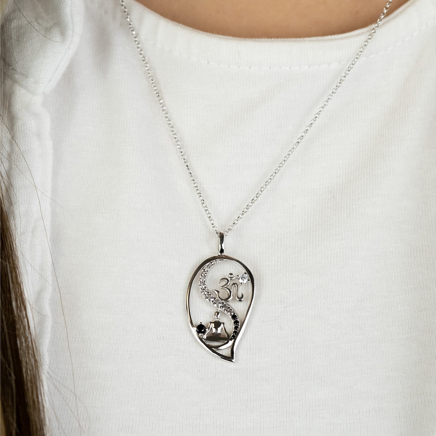 Halskette 925er Silber Yin Yang Tropfen mit Zirkonia