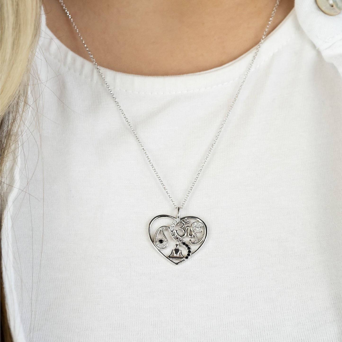 Halskette 925er Silber Yin Yang Herz mit Zirkonia