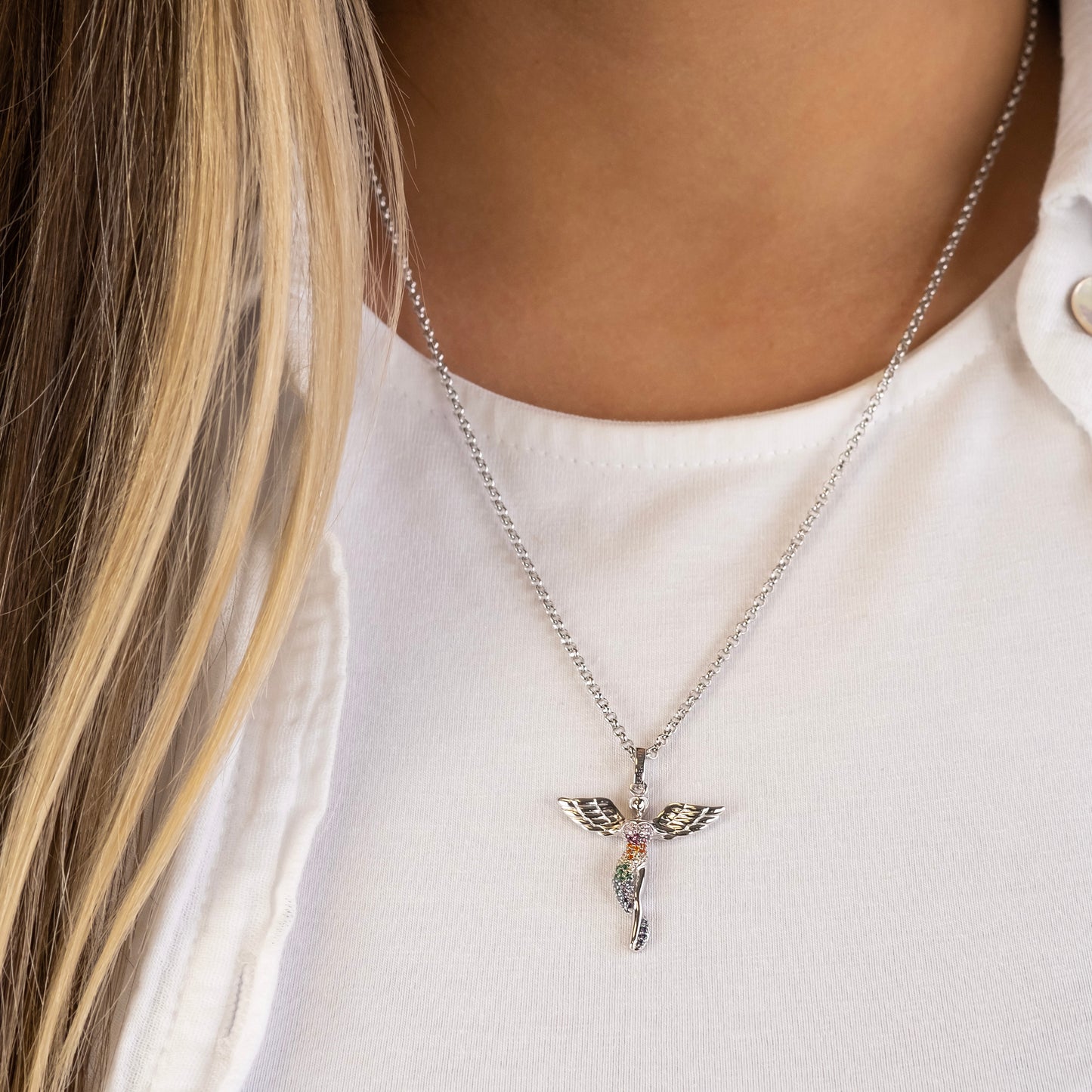 Anhänger 925er Silber Schutzengel mit Zirkonia Multicolor