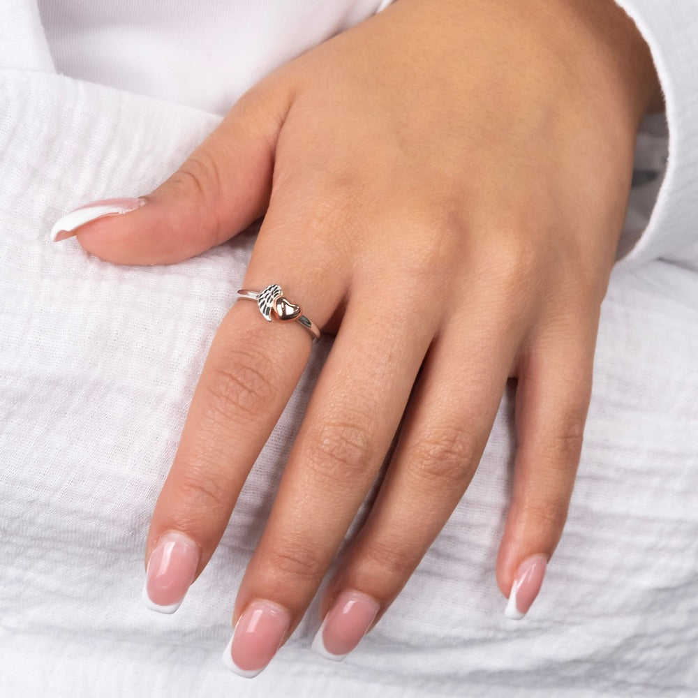 Ring 925er Silber Herzflügel Bicolor