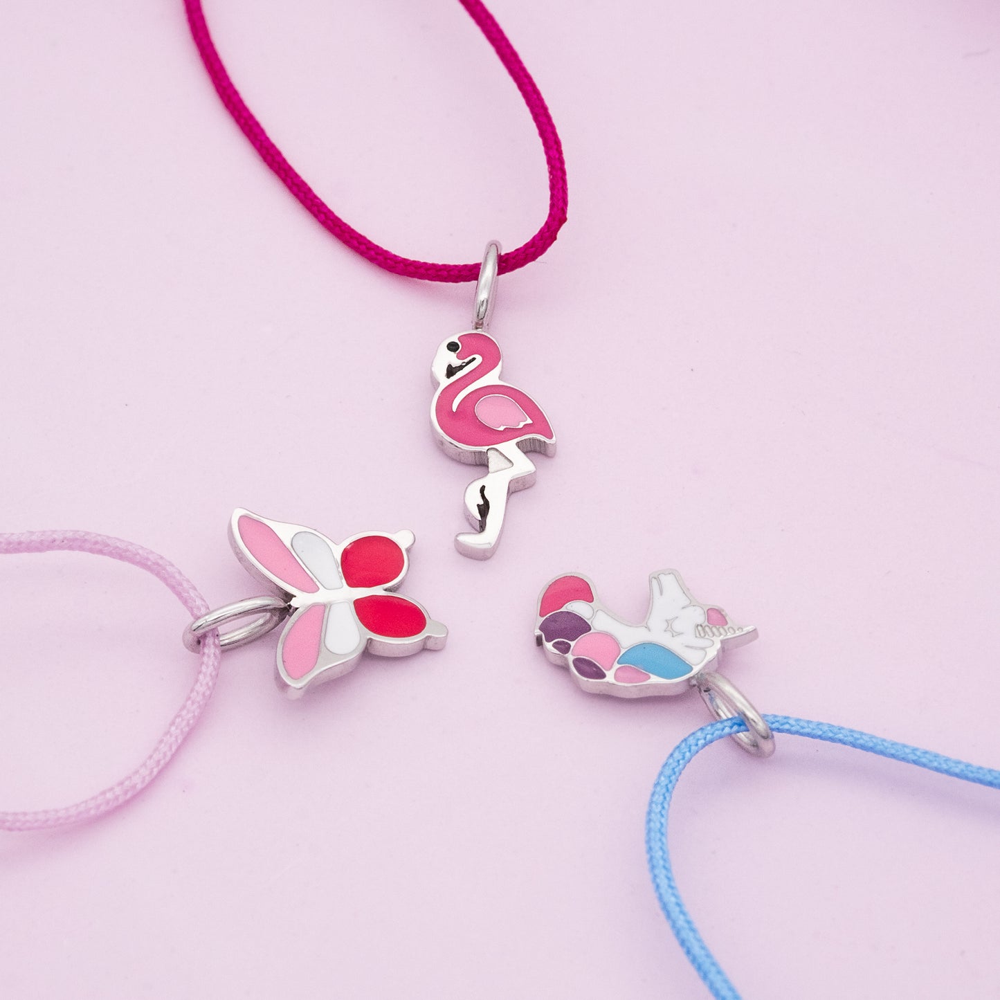 Kinder Armband Edelstahl Flamingo mit Emaille und Nylon