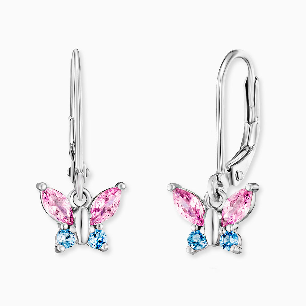 Kinder Ohrhänger Edelstahl Schmetterling mit Zirkonia