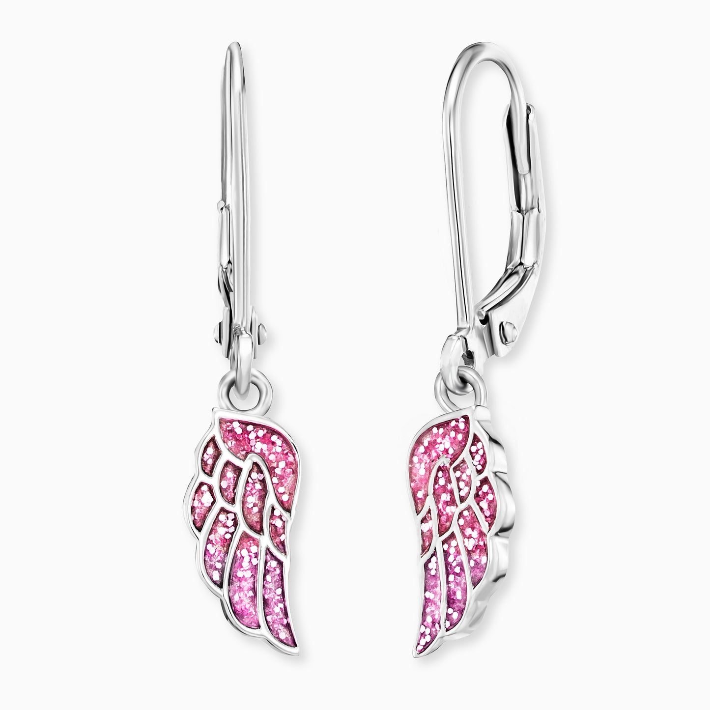 Kinder Ohrhänger Edelstahl Glitzerflügel mit Emaille