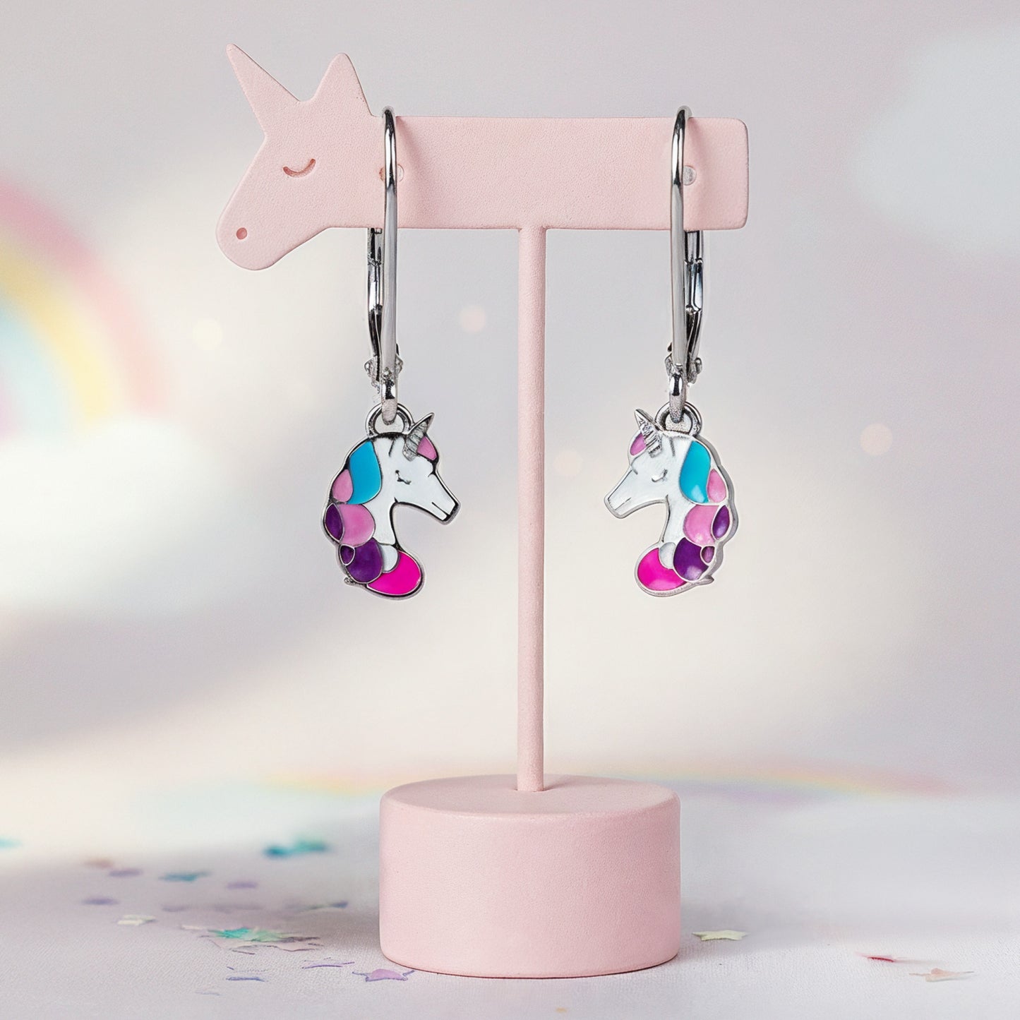 Kinder Ohrhänger Edelstahl Einhorn mit Emaille