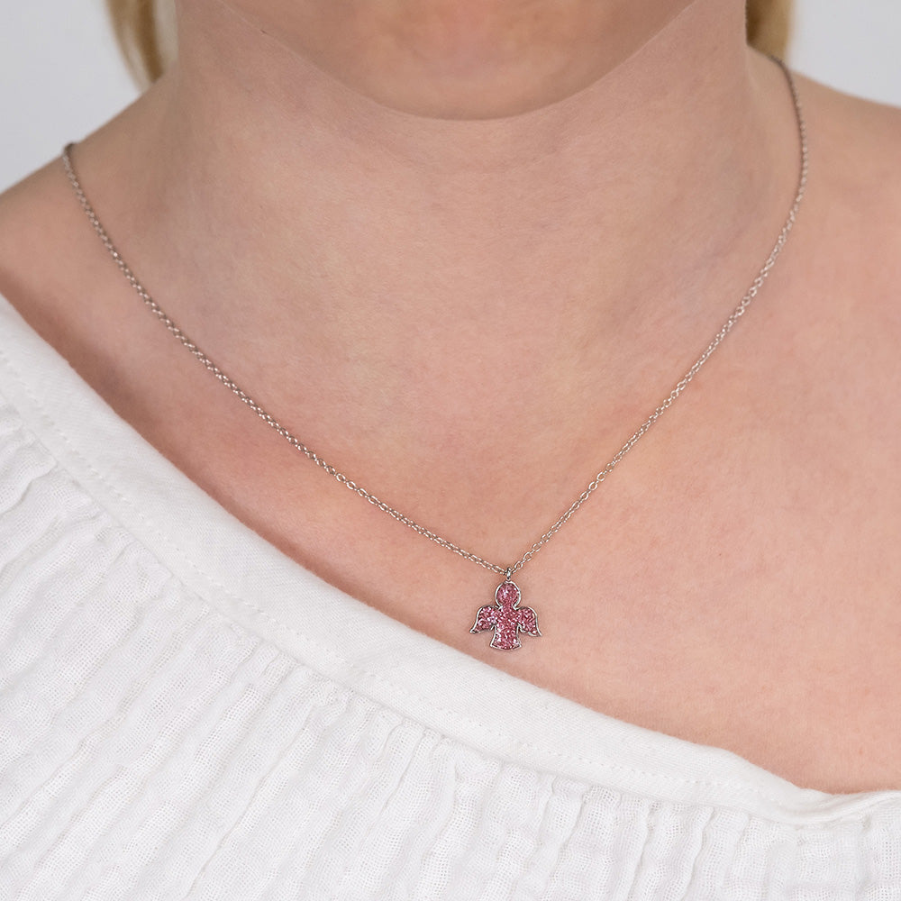 Kinder Halskette 925er Silber Glitzerengel mit Emaille