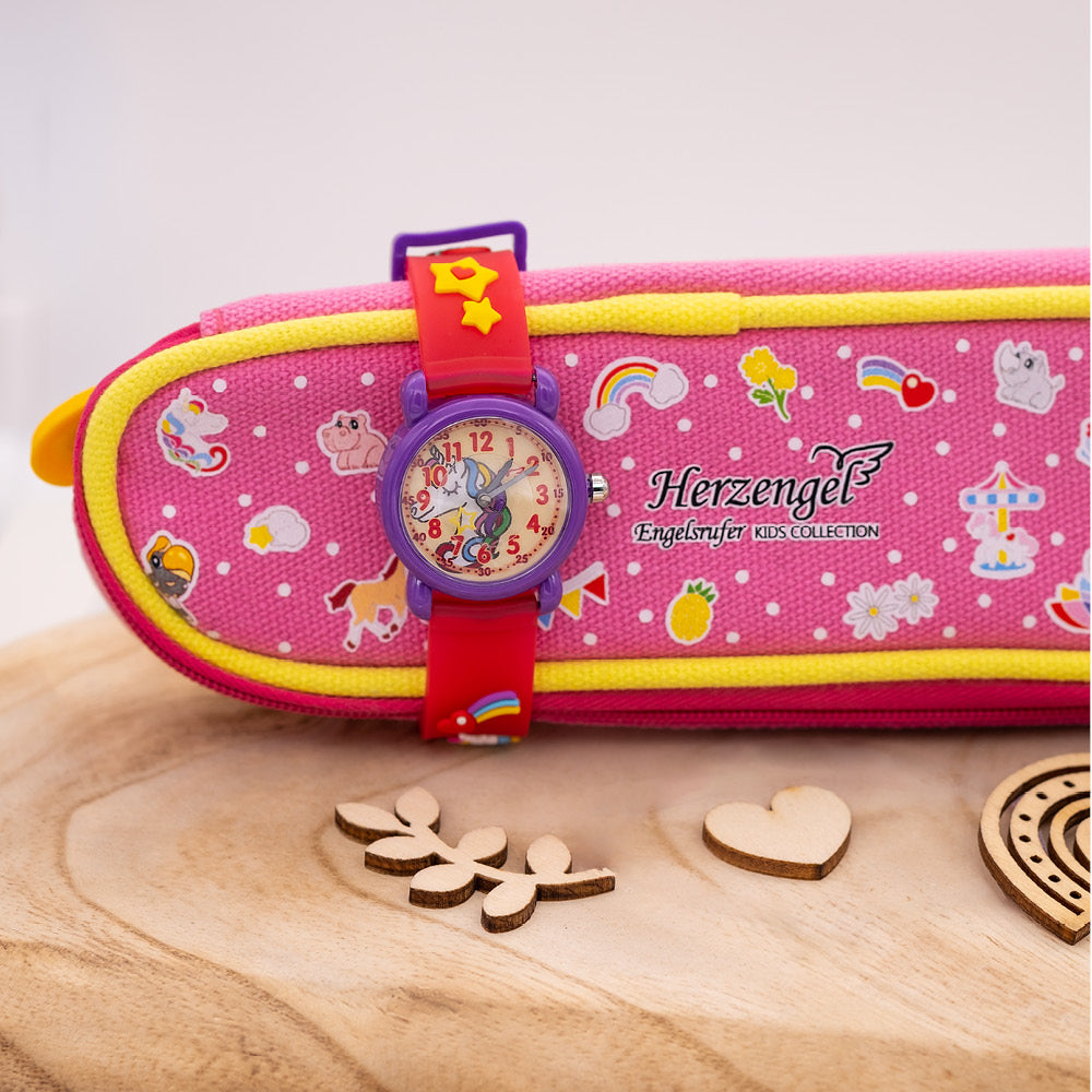 Kinder Uhr Einhorn für Mädchen inkl. Schlampermäppchen