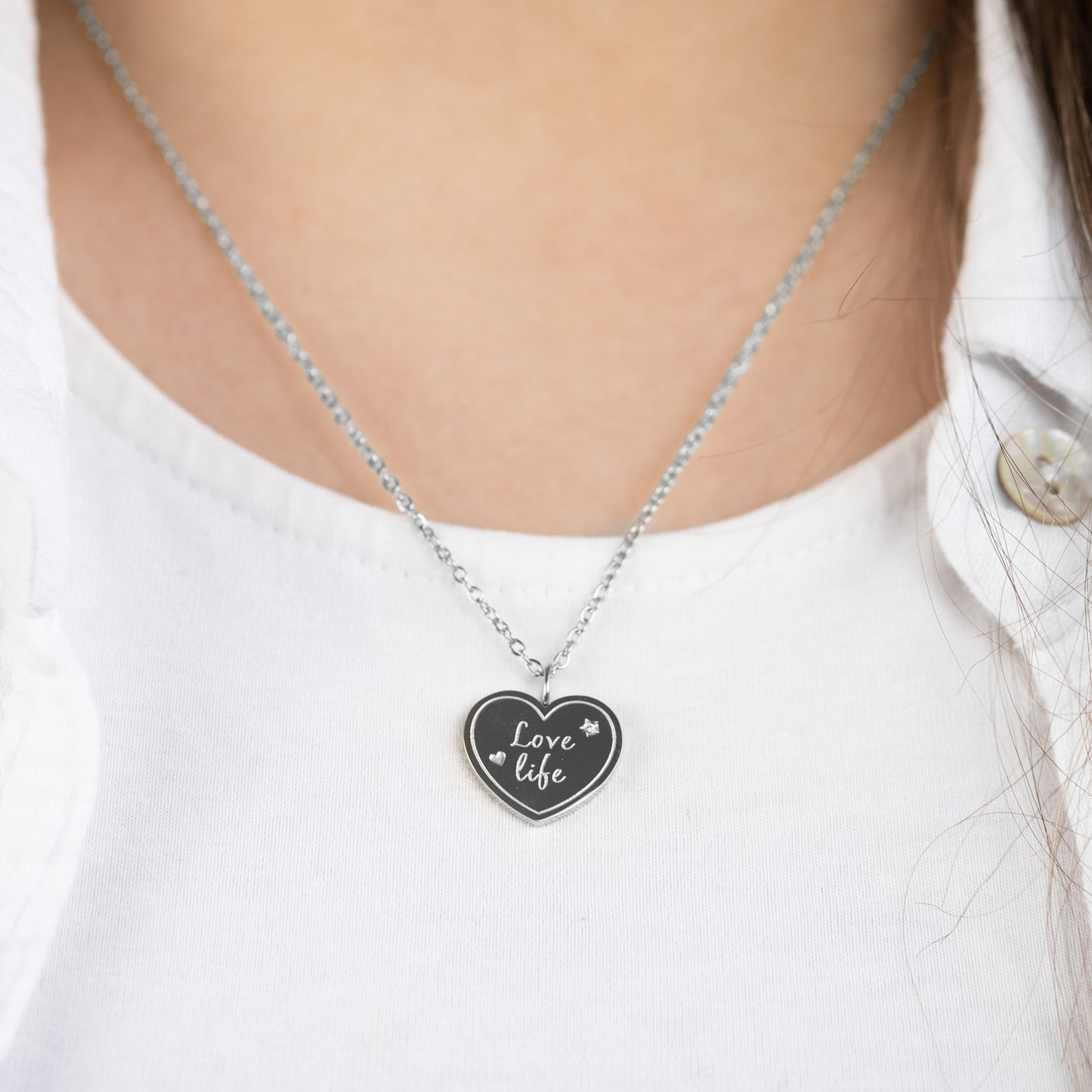 Grußkarte Love mit Halskette Edelstahl Silber