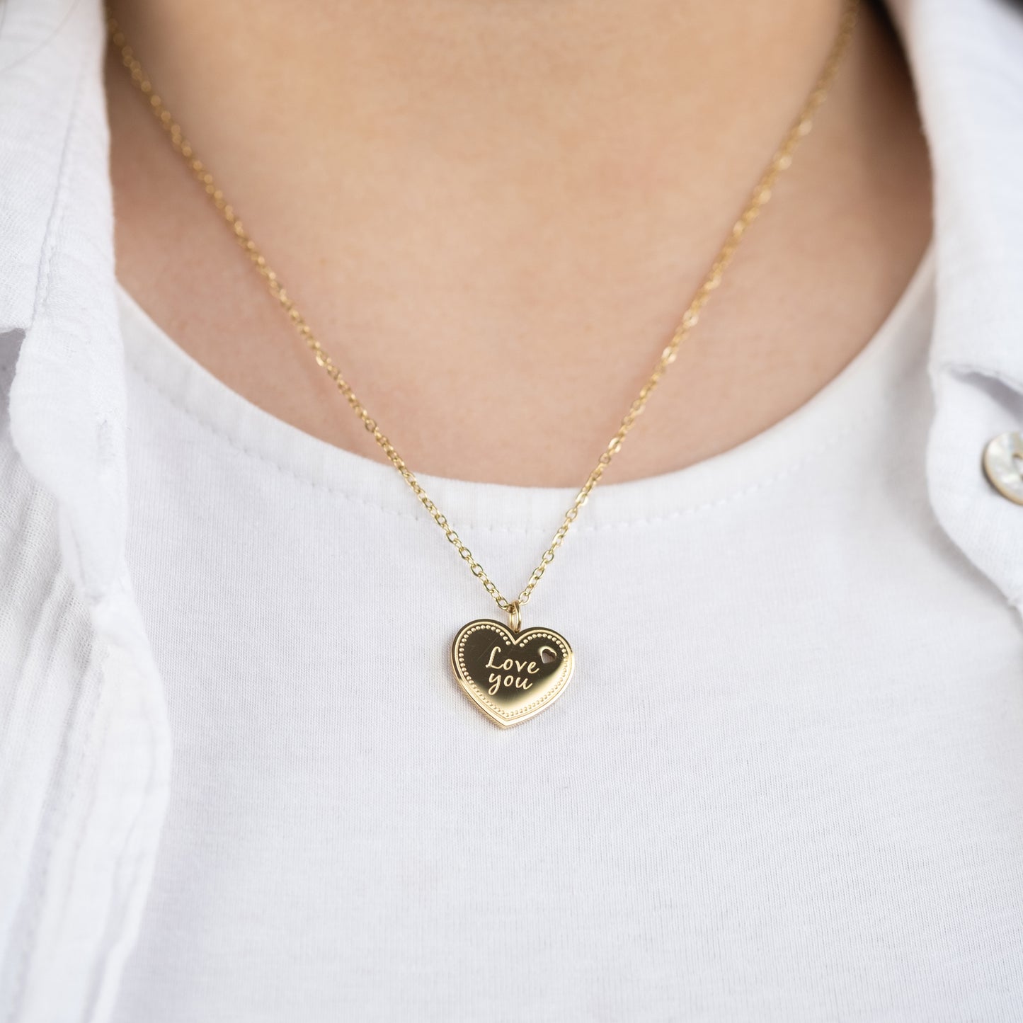 Grußkarte Love You mit Halskette Edelstahl Gold