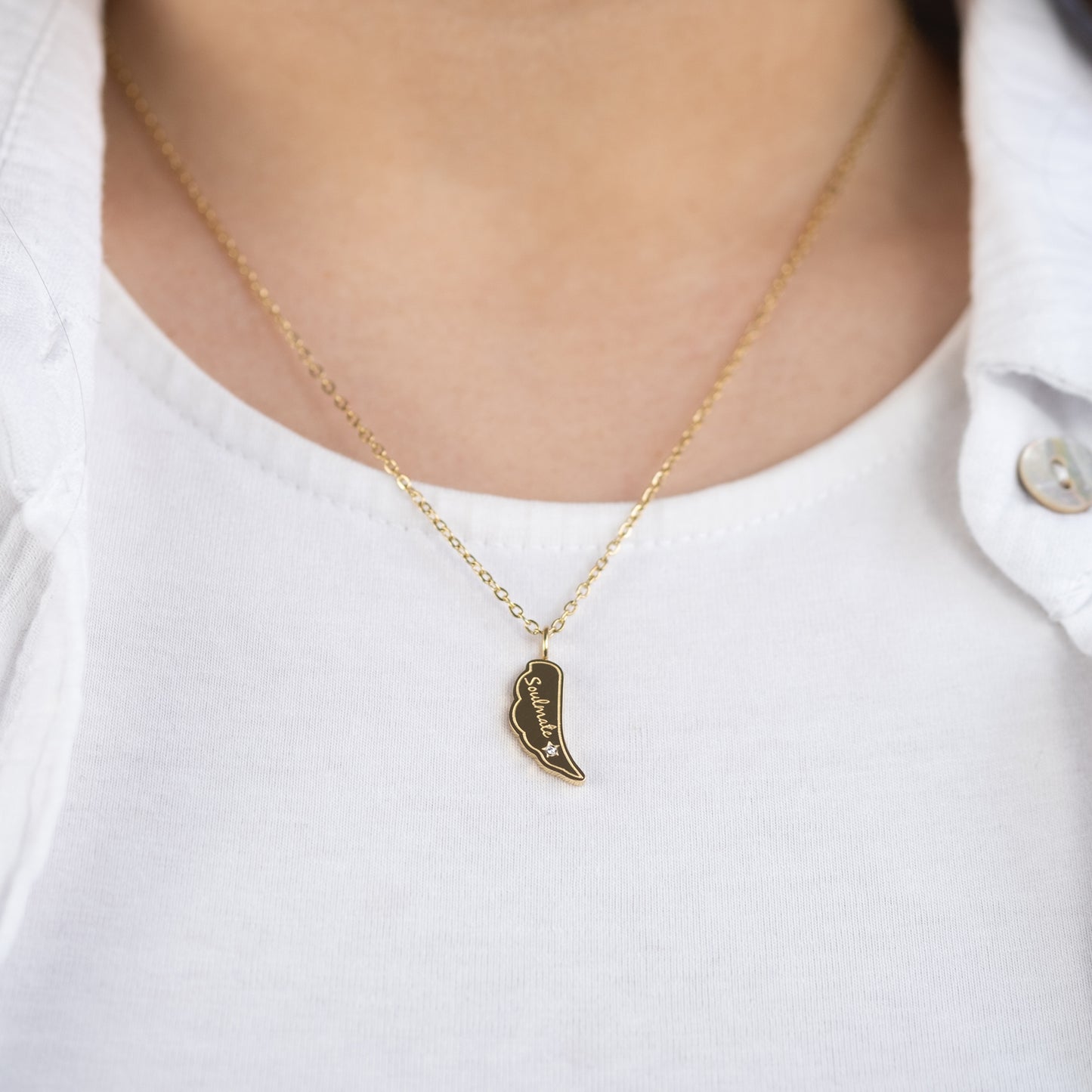 Grußkarte Soulmate mit Halskette Edelstahl Gold