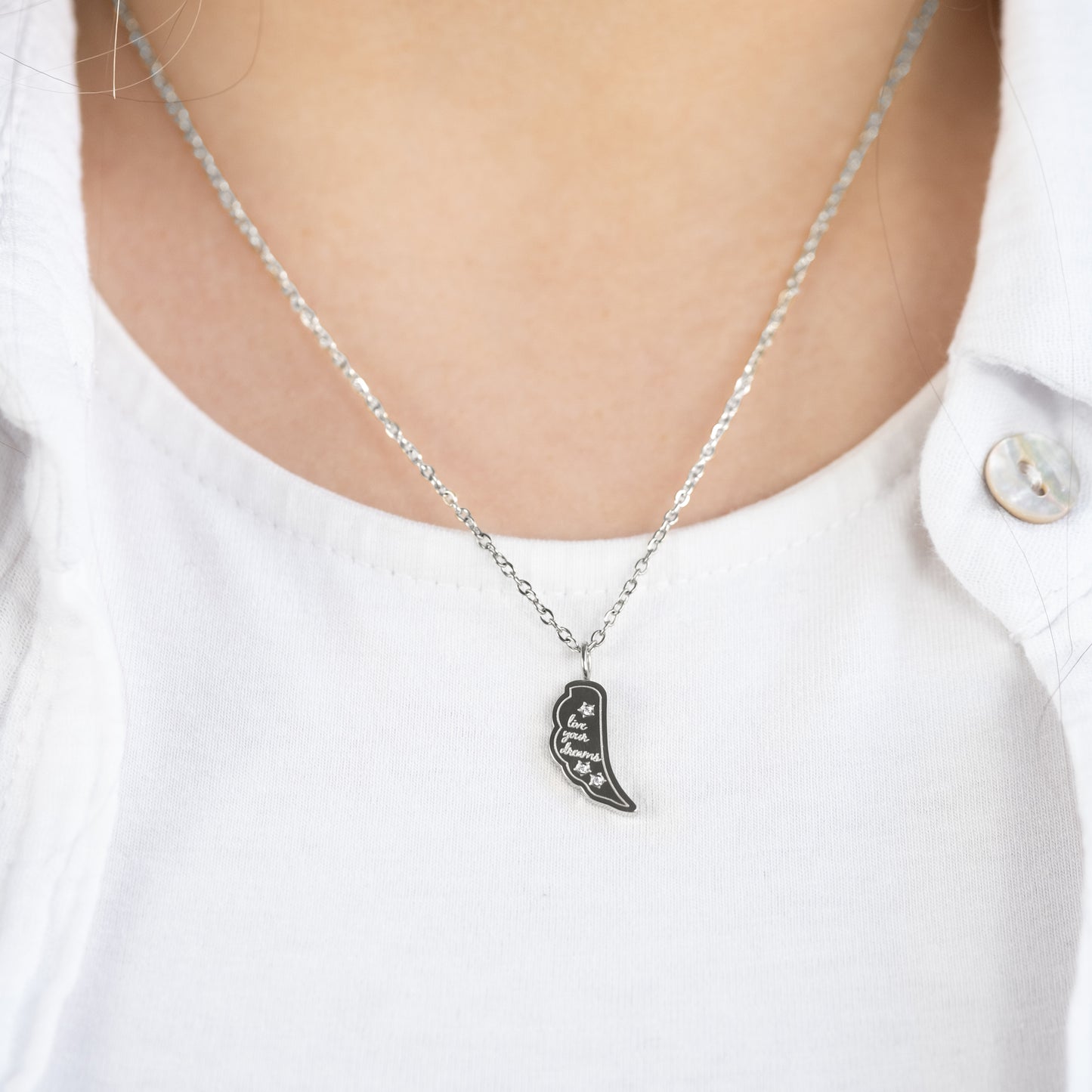 Grußkarte Live Your Dream mit Halskette Edelstahl Silber