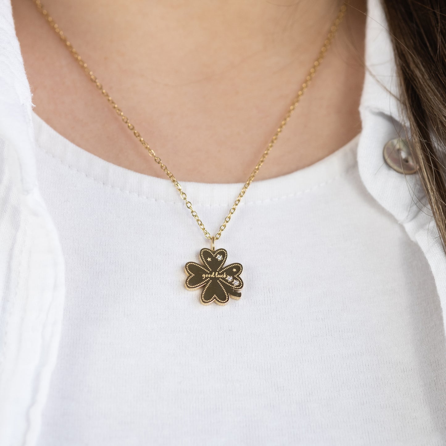 Grußkarte Happiness mit Halskette Edelstahl Gold