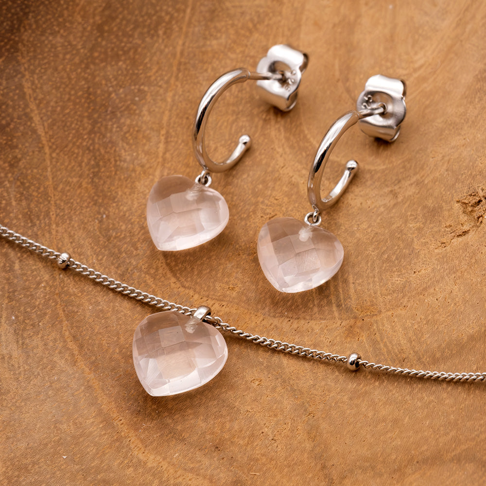 Armband 925er Silber Herz mit Kraftstein Rosenquarz