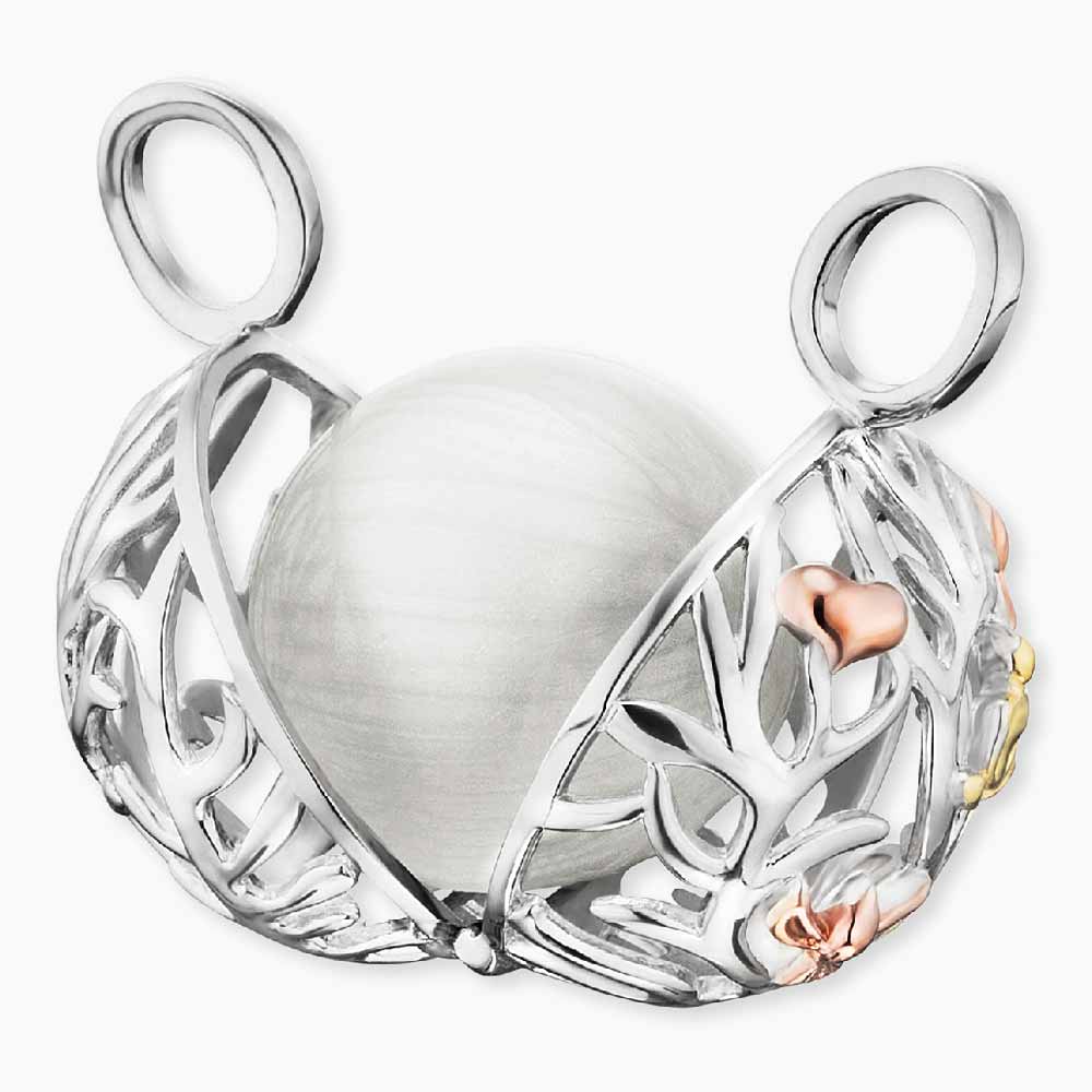 Anhänger 925er Silber Lebensbaum Tricolor mit Klangkugel Weiß