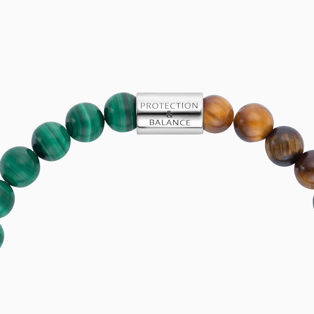 Armband 925er Silber mit Kraftsteinen Malachit Tigerauge
