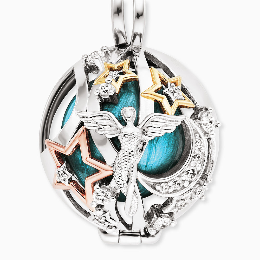 Halskette 925er Silber Heaven mit Klangkugel Türkis und Zirkonia Grösse S