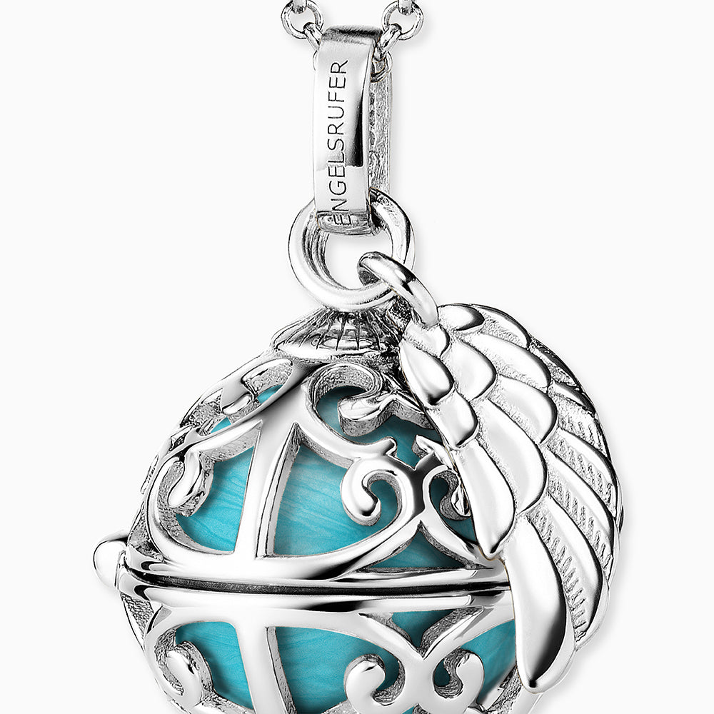 Engelsrufer women's necklace silver with wing pendant and Chime in mother-of-pearl turquoise in 45 + 5 cm