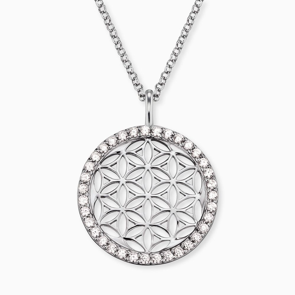 Halskette 925er Silber Lebensblume mit Zirkonia silber