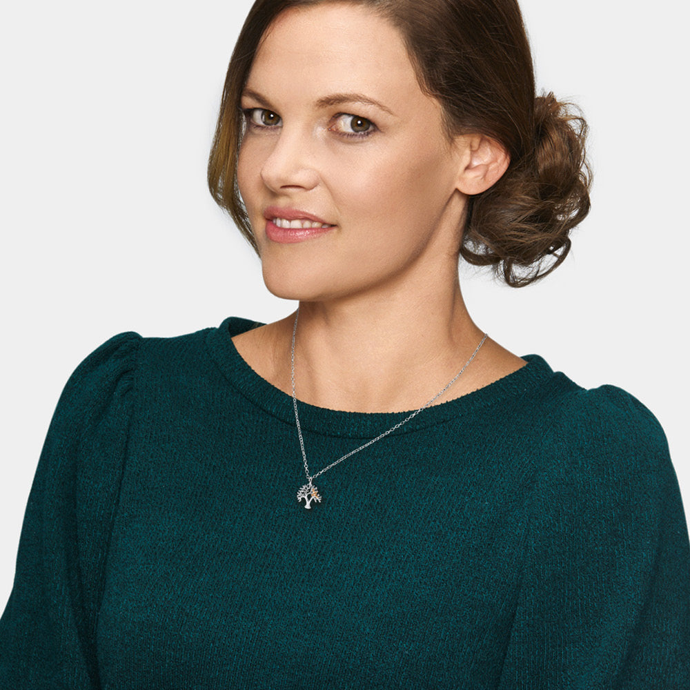 Halskette 925er Silber Lebensbaum Bicolor