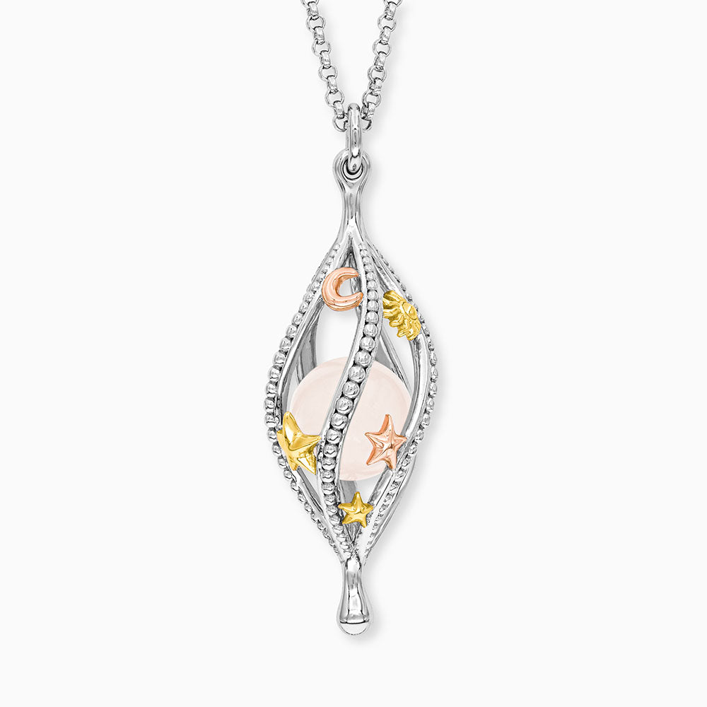 Halskette 925er Silber Universe Tricolor mit Kraftstein Rosenquarz