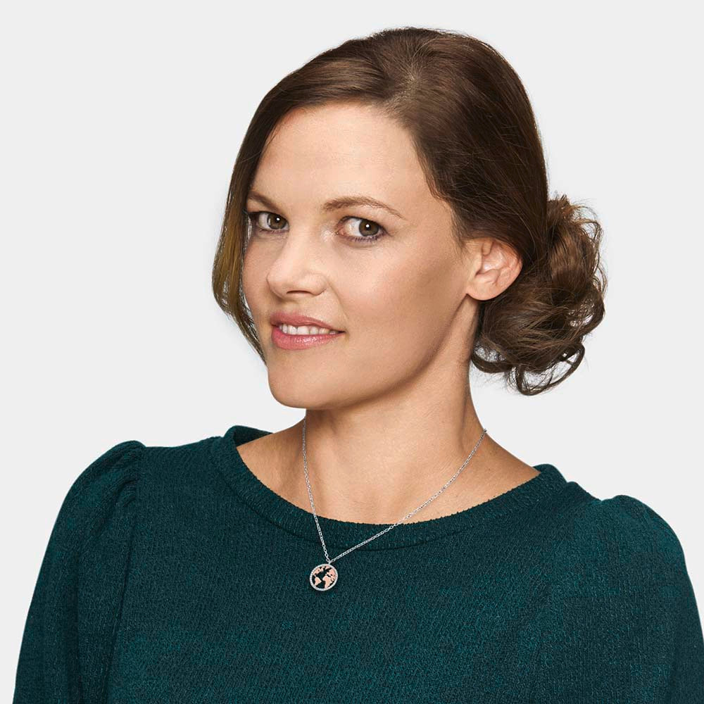 Halskette 925er Silber Welt Bicolor mit Zirkonia