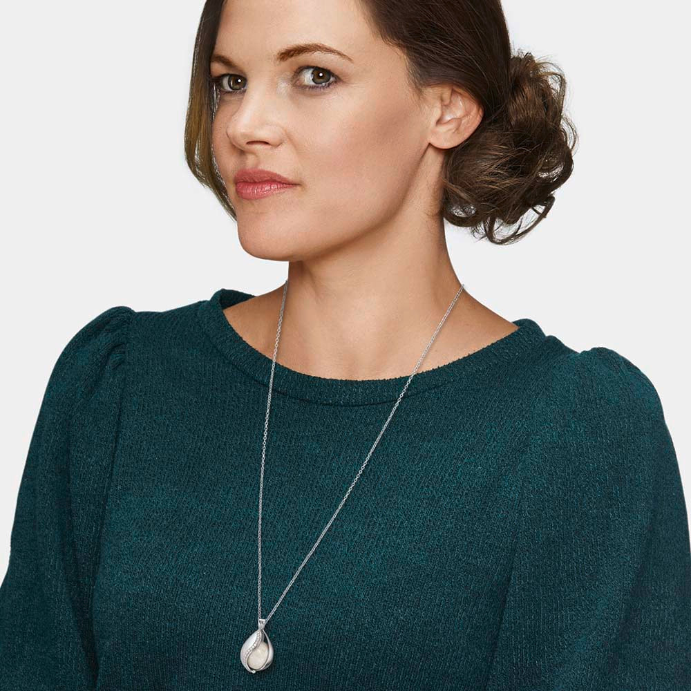 Anhänger 925er Silber Himmelsträne Klangkugel Weiß mit Zirkonia