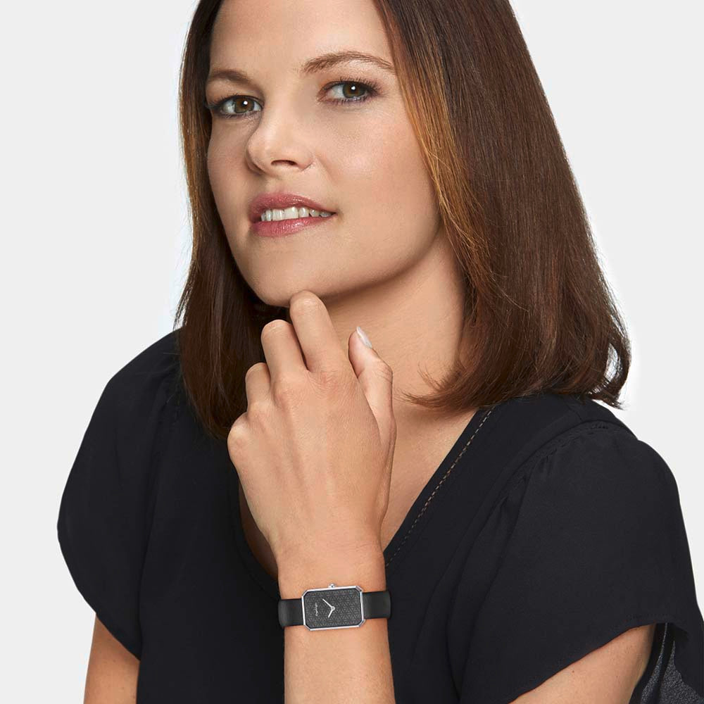 Uhr Edelstahl Lebensblume mit Lederband Schwarz