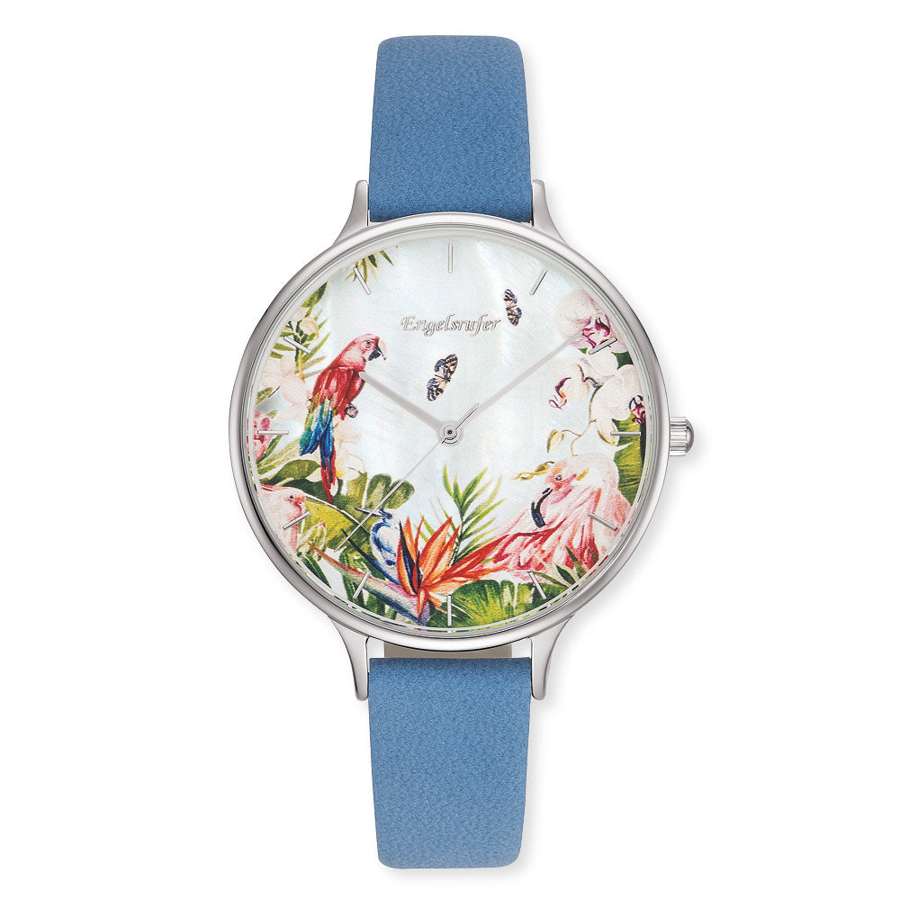 Uhr Edelstahl Paradise mit Nubuk Lederband Azurblau