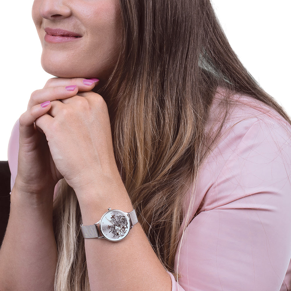 Uhr Edelstahl Lebensbaum Tricolor mit Edelstahl Mesh-Band