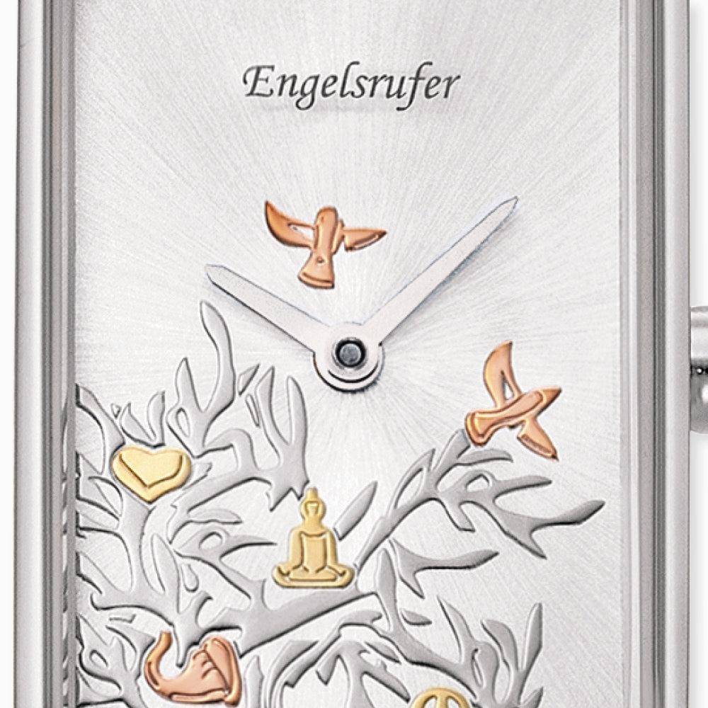 Uhr Edelstahl Lebensbaum mit Mesh-Band Silber